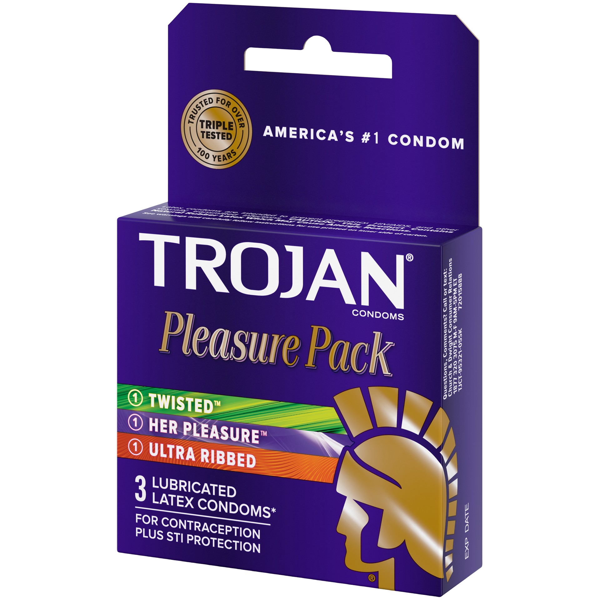 slide 2 of 5, TROJAN Pleasure Variety Pack Lubricated Condoms, 3 Count, 3 ct