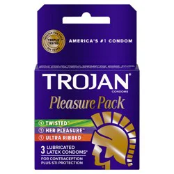 TROJAN Pleasure Variety Pack Lubricated Condoms, 3 Count