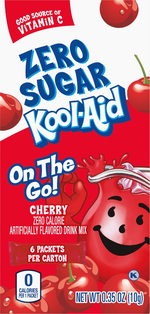slide 5 of 9, Kool-Aid Cherry Zero Sugar Artificially Flavored Drink Mix, 6 ct On-the-Go-Packets, 8 per Case, 0.35 oz