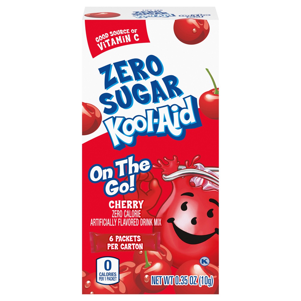 slide 1 of 9, Kool-Aid Cherry Zero Sugar Artificially Flavored Drink Mix, 6 ct On-the-Go-Packets, 8 per Case, 0.35 oz