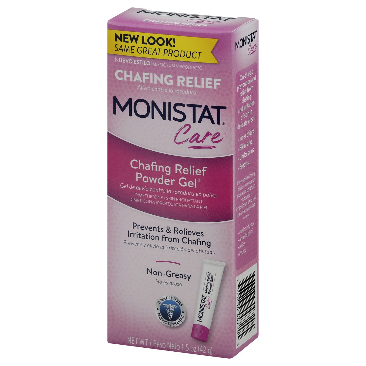 slide 3 of 9, Monistat Chafing Relief Powder Gel, Anti-Chafe Protection, Fragrance Free, 1.5 Oz, 1.5 oz