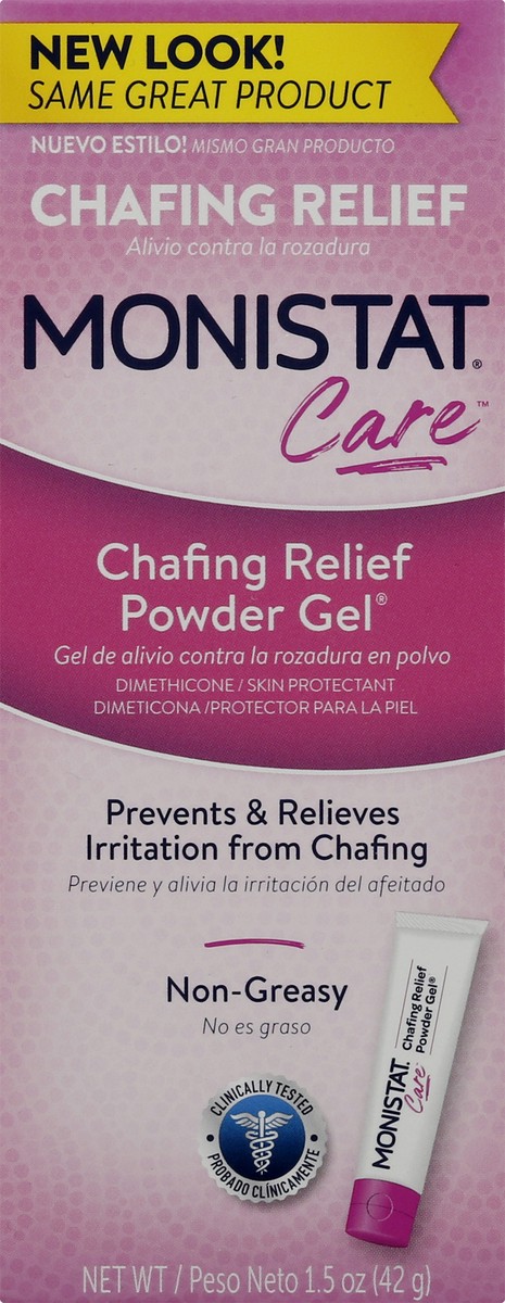 slide 7 of 9, Monistat Chafing Relief Powder Gel, Anti-Chafe Protection, Fragrance Free, 1.5 Oz, 1.5 oz