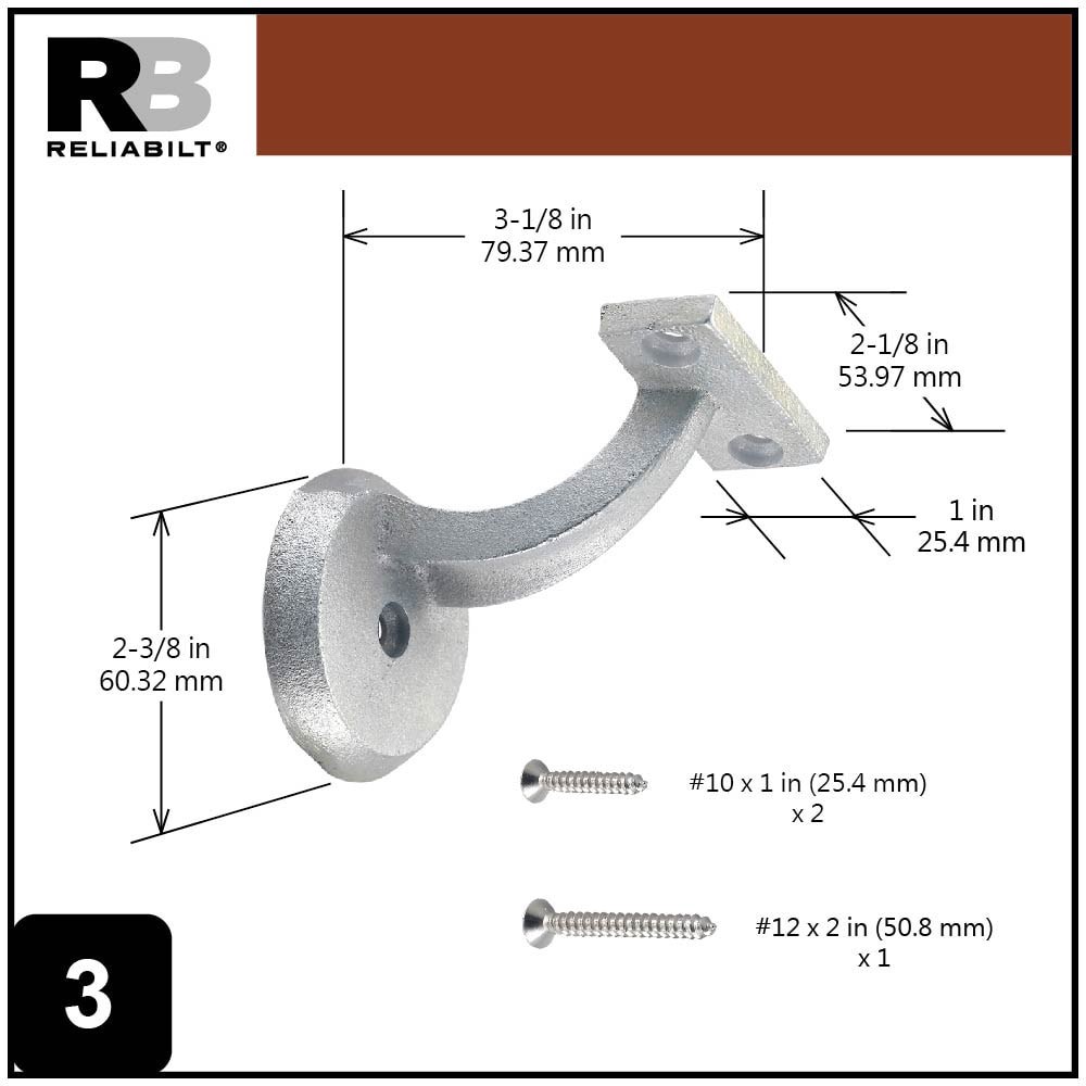 slide 4 of 6, RELIABILT 2.375-in x 3.125-in Hot dipped galvanized Painted Wrought iron Interior Handrail bracket, 1 ct