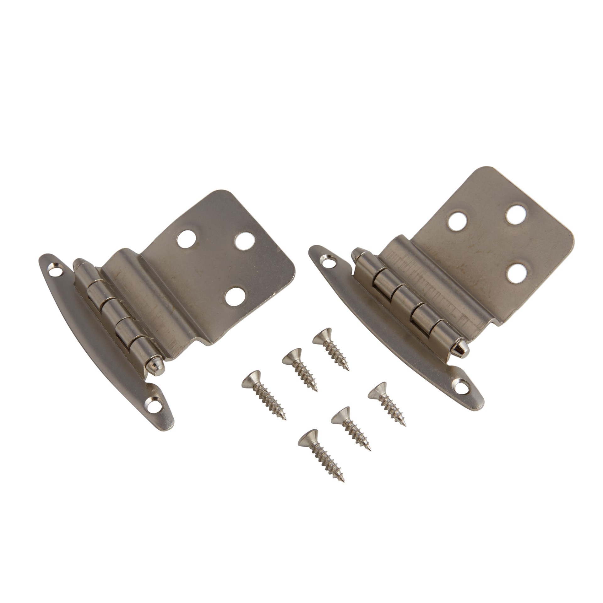 slide 2 of 6, RELIABILT 200-Degree 3/8-in Overlay 3/8-in Inset Inset Surface Satin nickel Cabinet Hinge, 1 Pair(s) 2 -Pieces, 1 ct