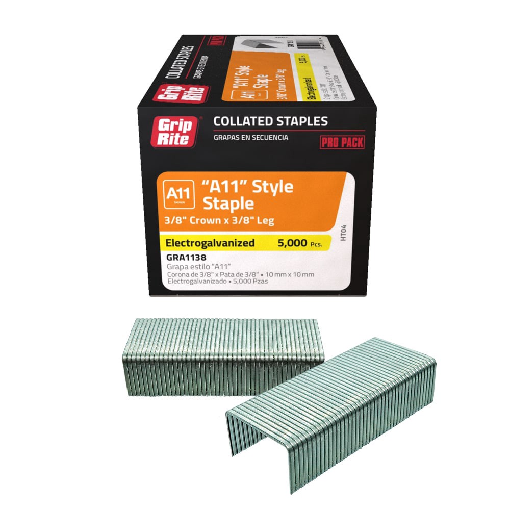 slide 3 of 6, Grip-Rite 3/8-in Leg x 3/8-in 21 -Gauge Standard staples 5000 -Per Box, 1 ct