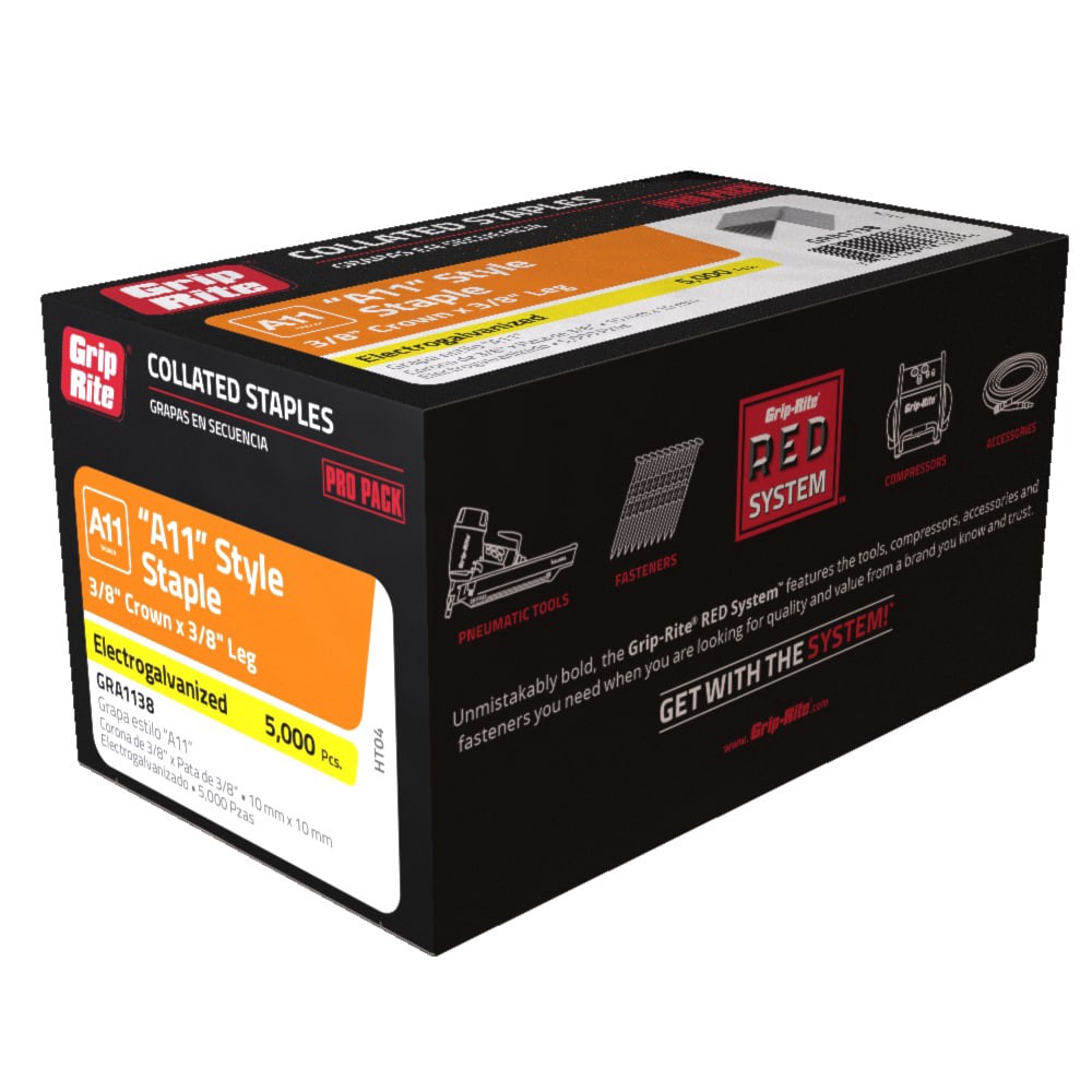 slide 4 of 6, Grip-Rite 3/8-in Leg x 3/8-in 21 -Gauge Standard staples 5000 -Per Box, 1 ct