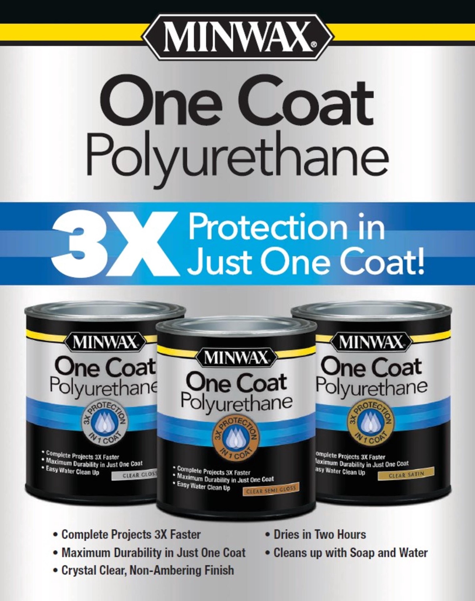 slide 5 of 6, Minwax One Coat Polyurethane Clear Semi-gloss Water-based Polyurethane (1-quart), 