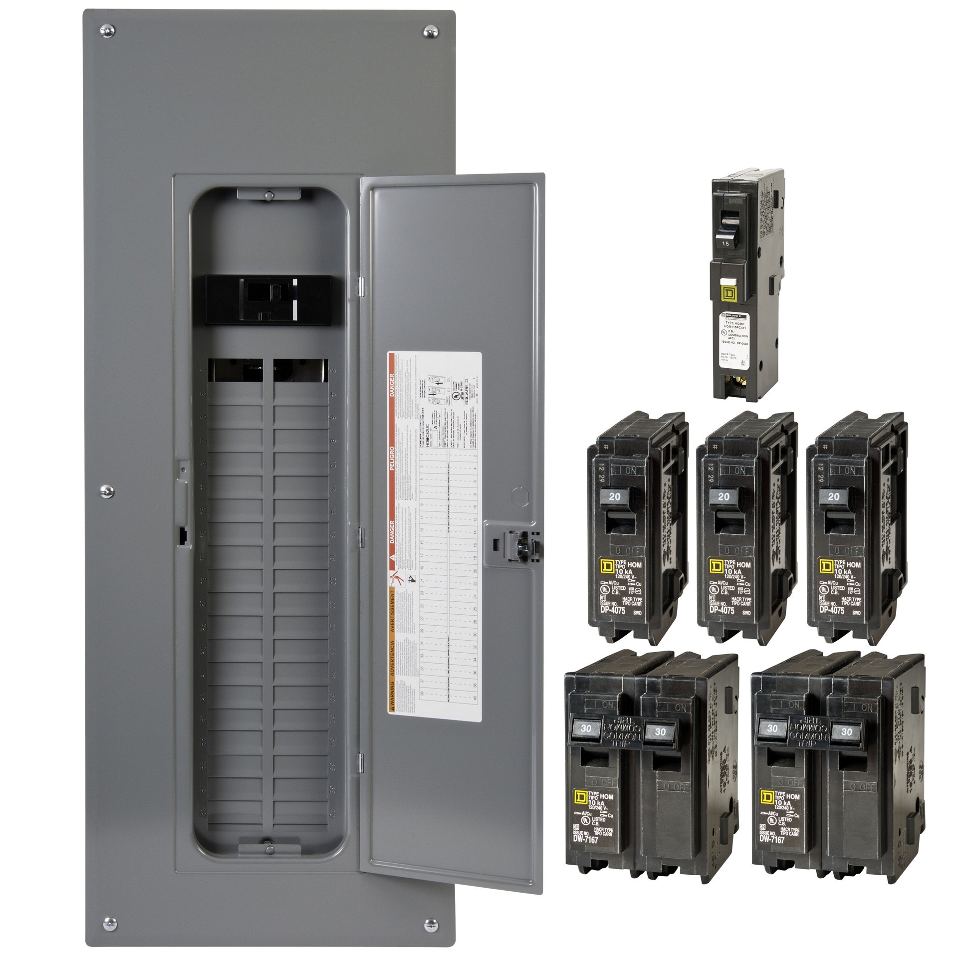 slide 3 of 4, Square D Homeline 200 -Amp 40 -Spaces 80 -Circuit Indoor Main Breaker Plug-On Neutral Load Center (Value Pack), 1 ct