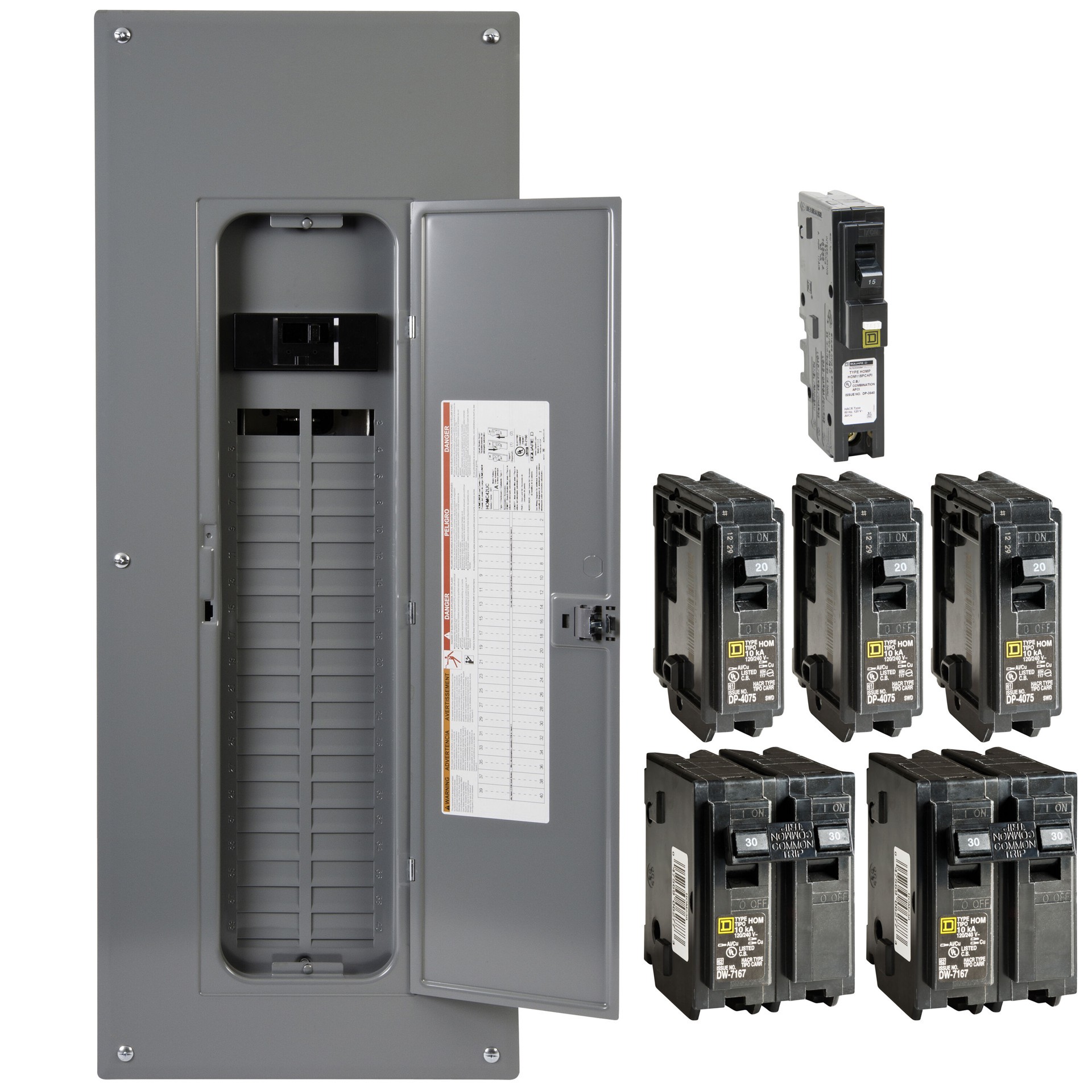slide 4 of 4, Square D Homeline 200 -Amp 40 -Spaces 80 -Circuit Indoor Main Breaker Plug-On Neutral Load Center (Value Pack), 1 ct