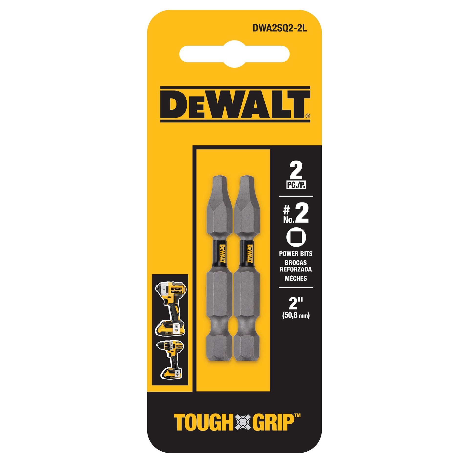 slide 1 of 1, DEWALT Tough Grip 2-in #2 Square/Robertson Screwdriver Bit (2-Piece), 1 ct
