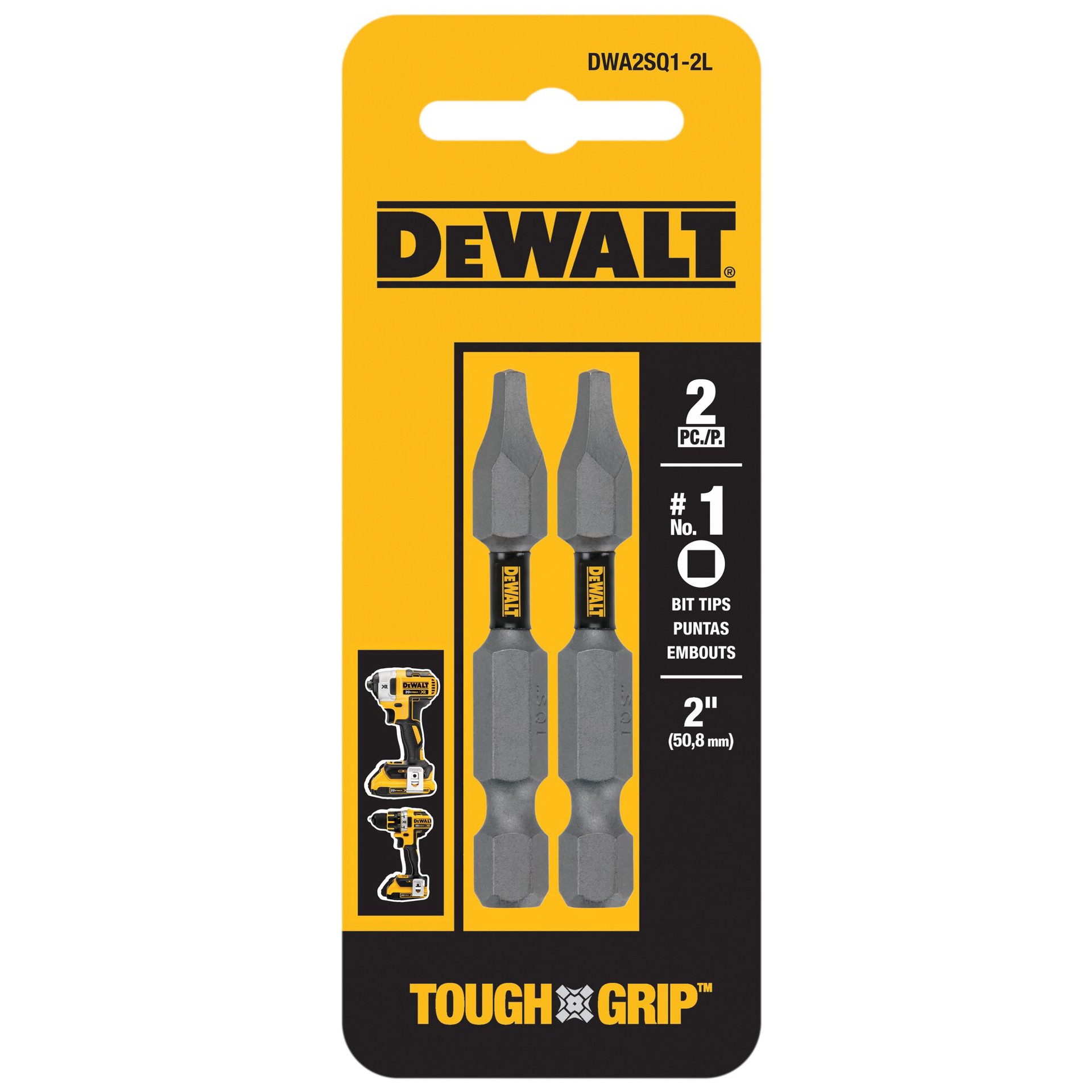 slide 3 of 6, DEWALT Tough Grip 2-in #1 Square/Robertson Screwdriver Bit (2-Piece), 1 ct