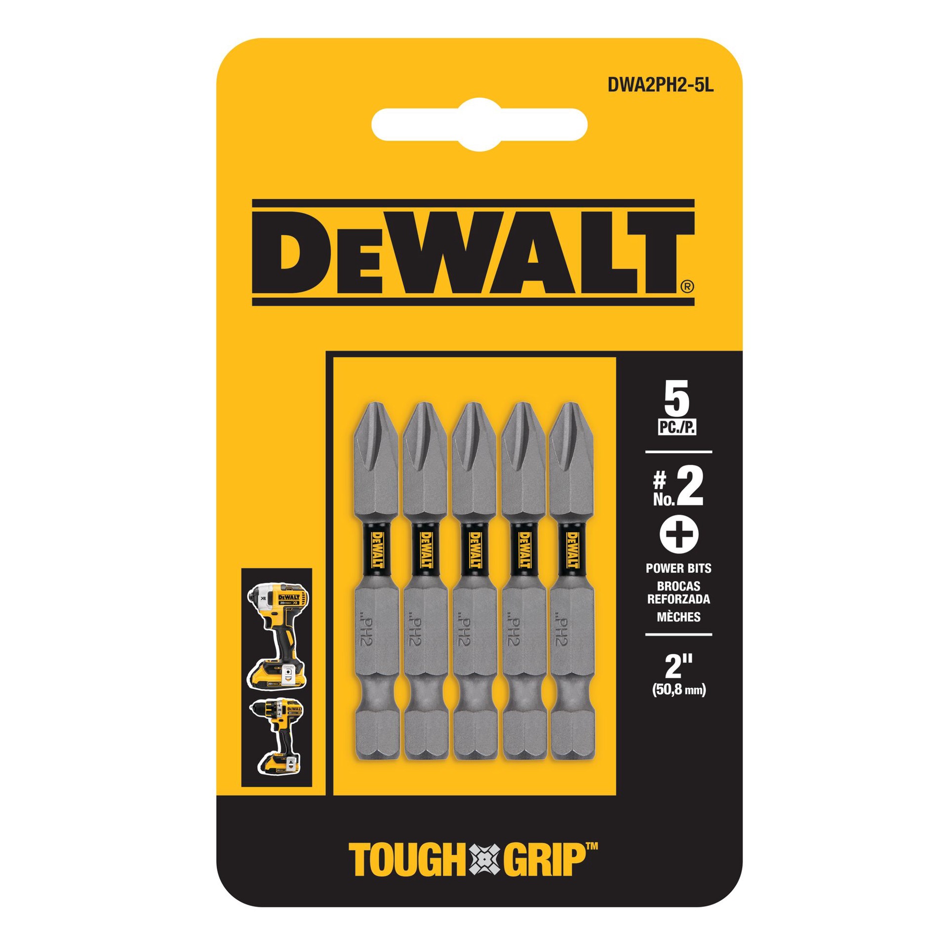 slide 1 of 1, DEWALT Tough Grip 2-in #2 Phillips Screwdriver Bit (5-Piece), 1 ct