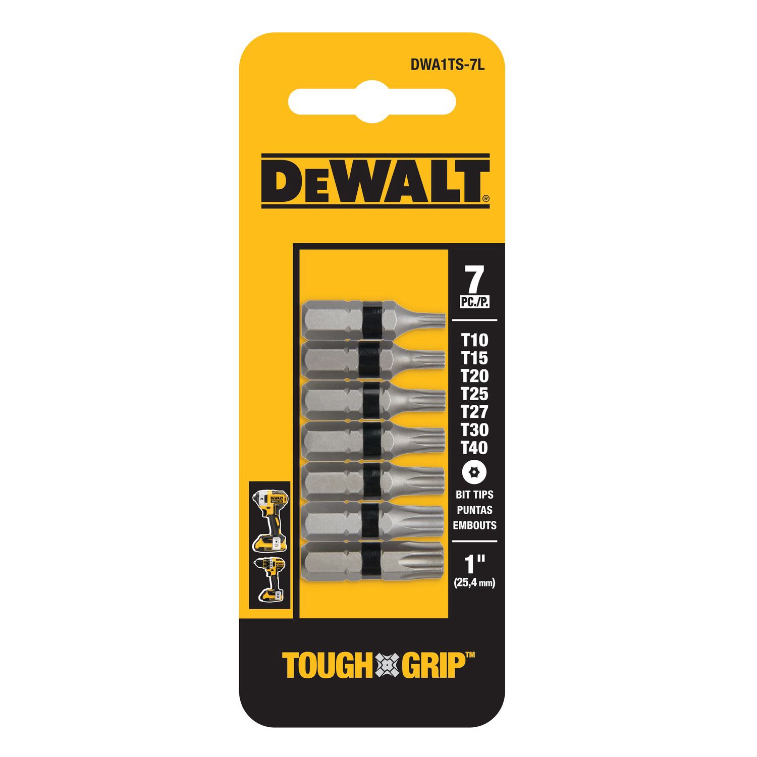 slide 1 of 1, DEWALT Tough Grip 1-in Screwdriver Bit Set (7-Piece), 1 ct