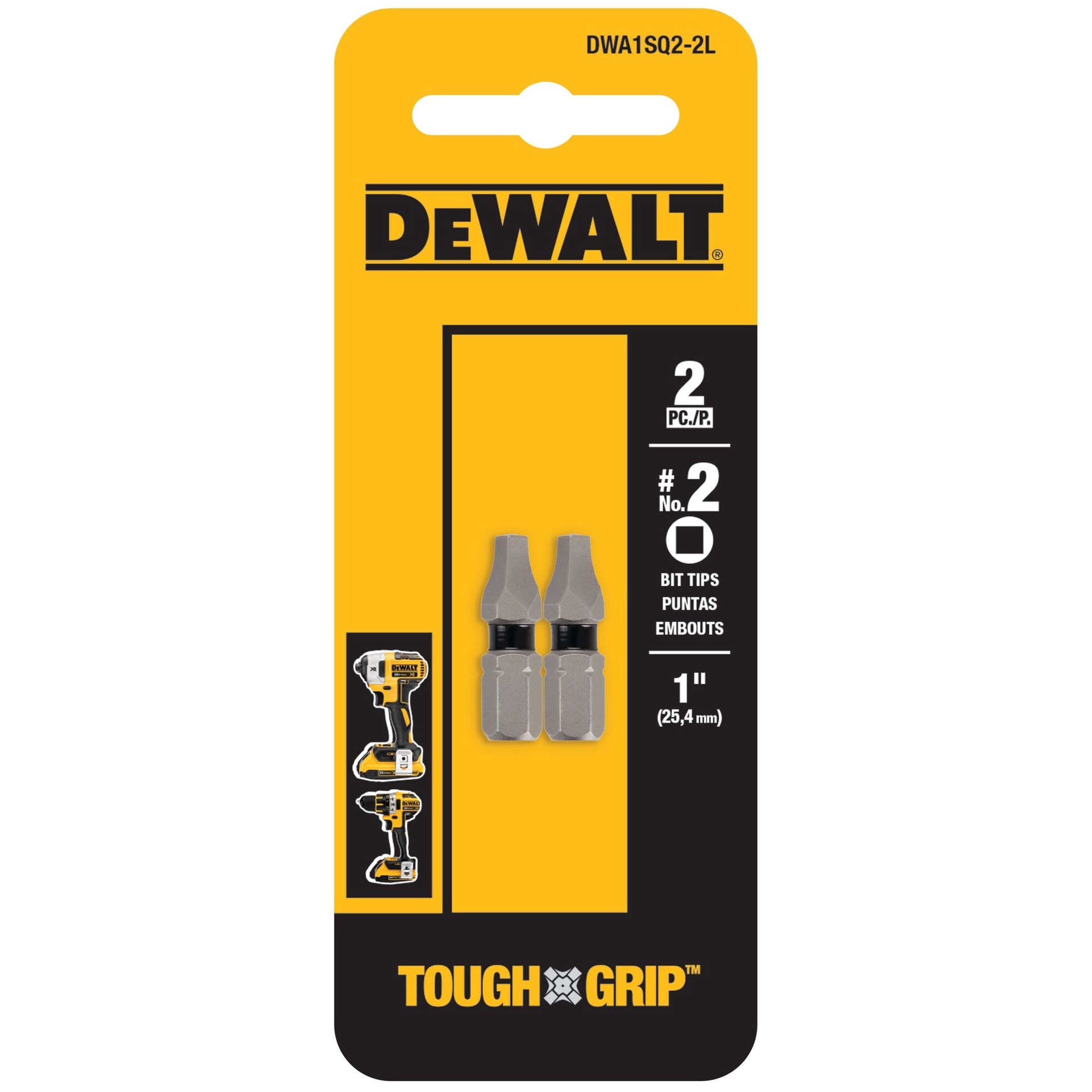 slide 1 of 4, DEWALT Tough Grip 1-in #2 Square/Robertson Screwdriver Bit (2-Piece), 1 ct