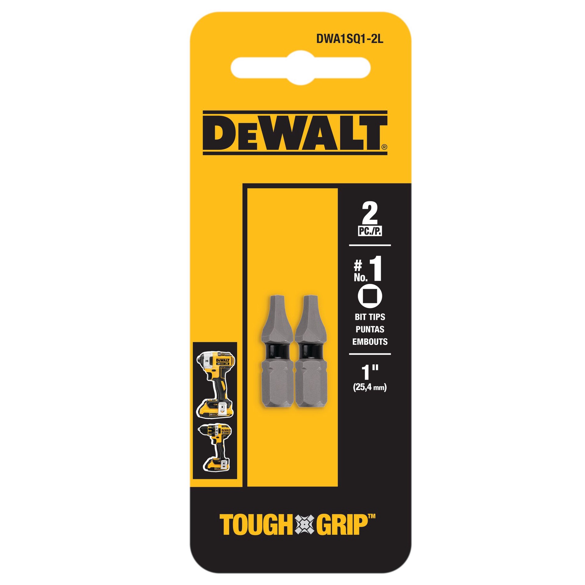 slide 1 of 6, DEWALT Tough Grip 1-in #1 Square/Robertson Screwdriver Bit (2-Piece), 1 ct