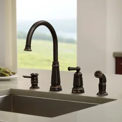 Moen Edison Mediterranean Bronze Single Handle Deck-mount Kitchen Faucet (Includes Soap Dispenser) (Includes Side Sprayer)