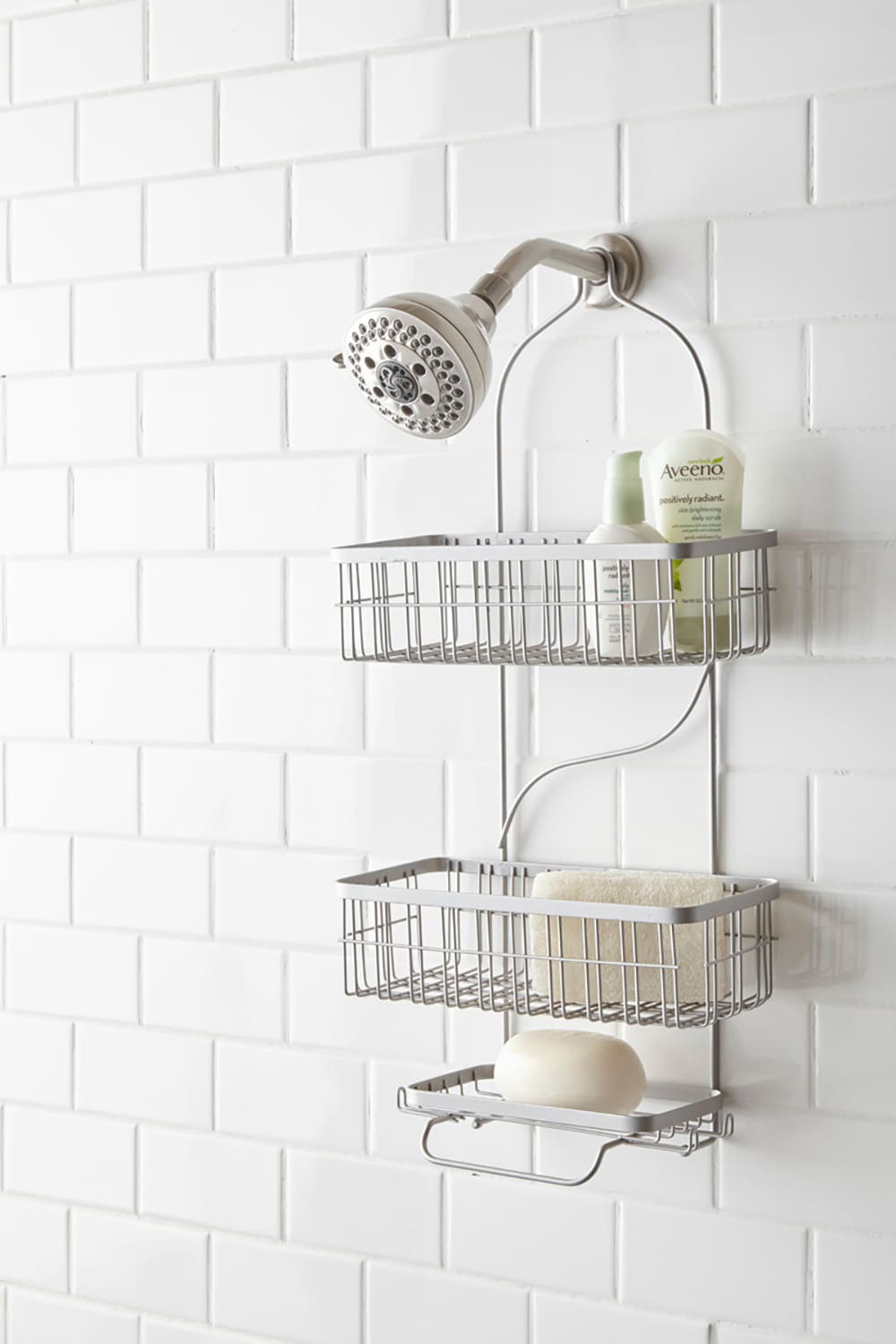 slide 2 of 3, Style Selections Satin nickel Steel 2 -Shelf Hanging shower caddy 12-in x 5.1-in x 25.5-in, 1 ct