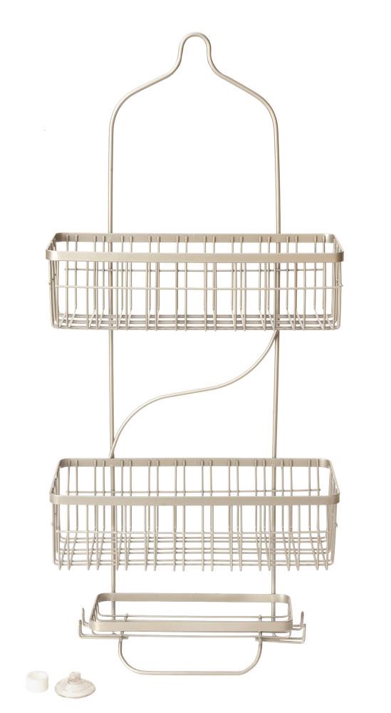 slide 3 of 3, Style Selections Satin nickel Steel 2 -Shelf Hanging shower caddy 12-in x 5.1-in x 25.5-in, 1 ct