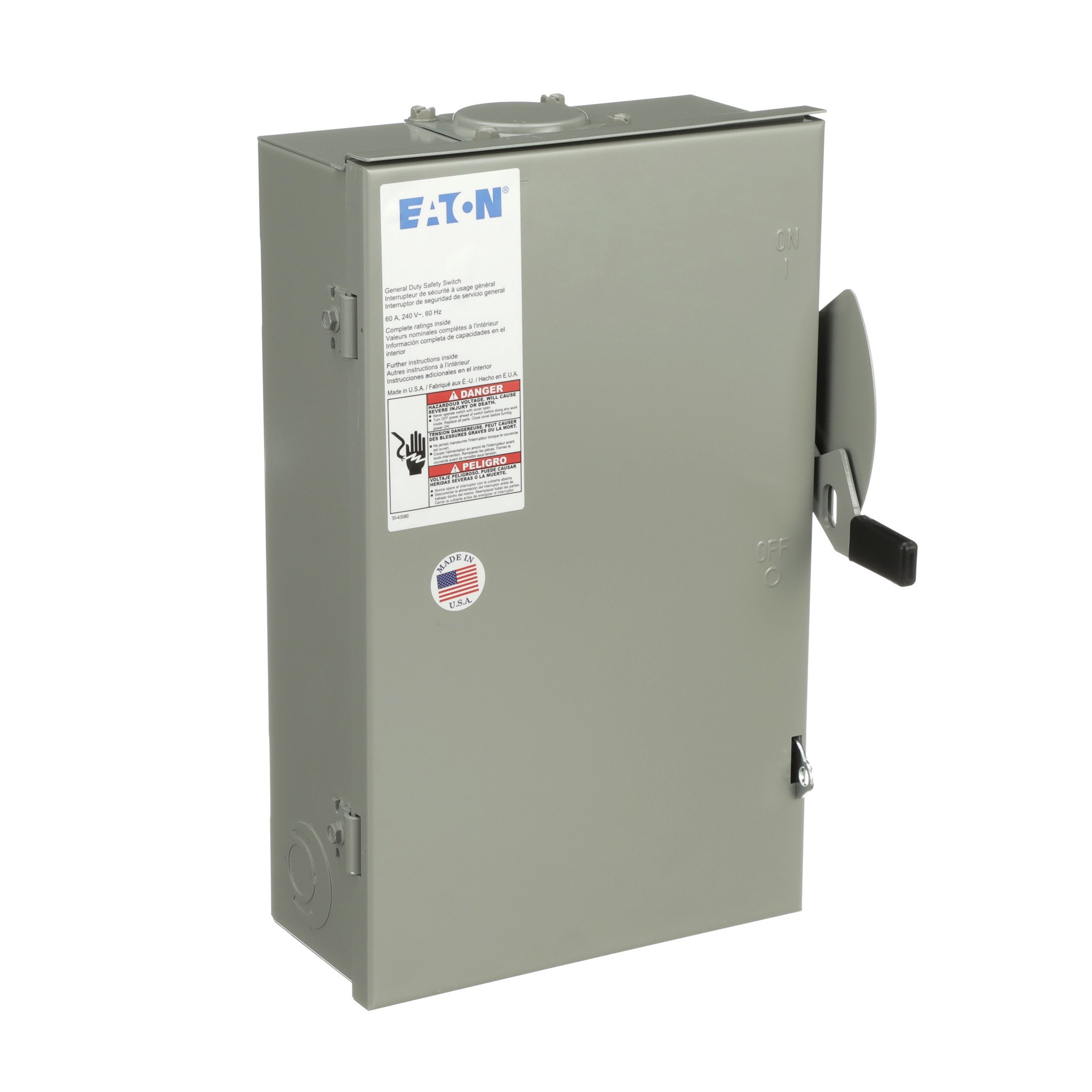 slide 6 of 6, Eaton 60 Amp Single phase (120V/240V) Non-fusible Outdoor General-duty Safety switch Disconnect, 1 ct