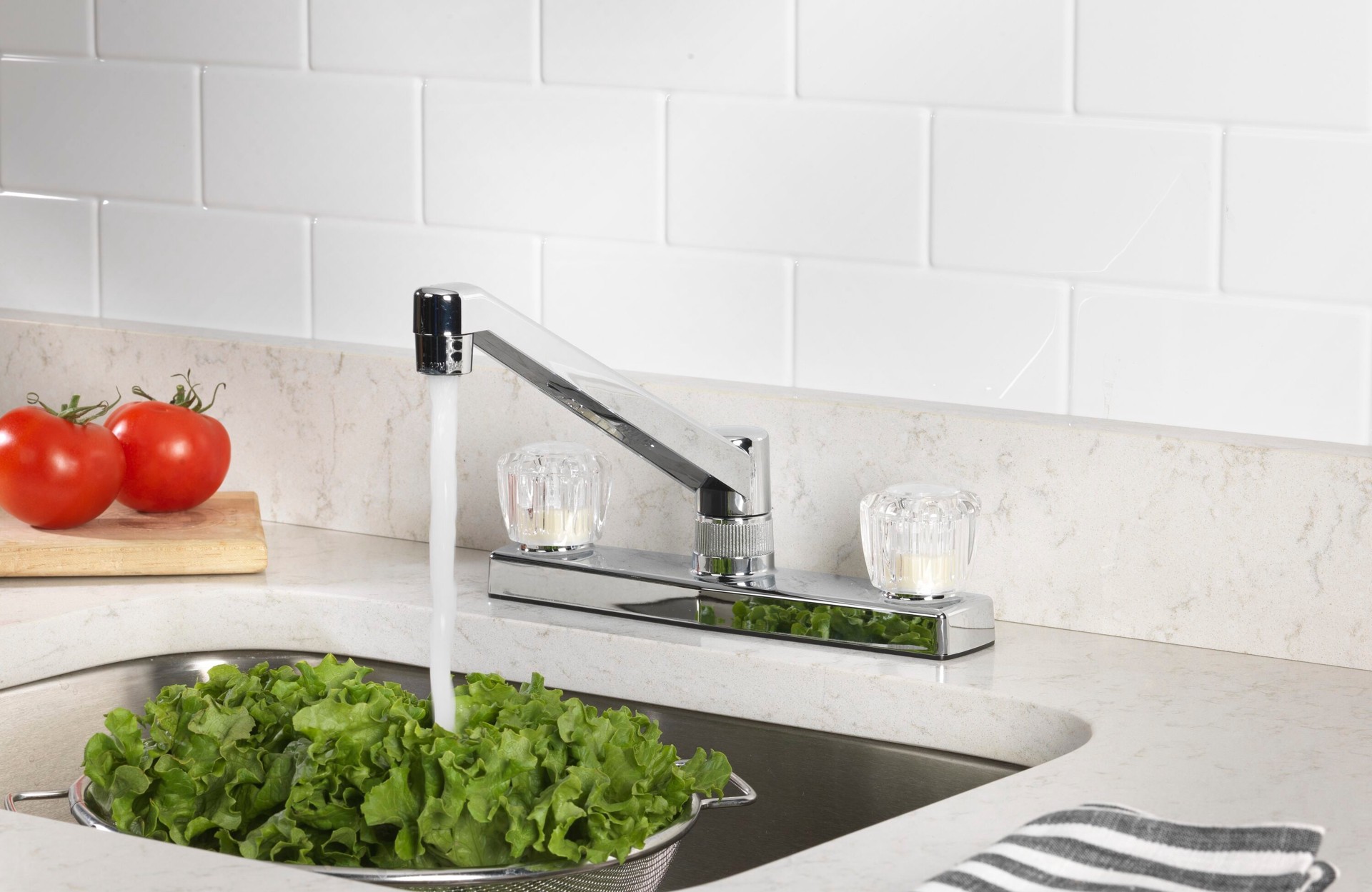 slide 5 of 5, Project Source Chrome Double Handle Deck-mount Kitchen Faucet (Includes Deck Plate), 1 ct