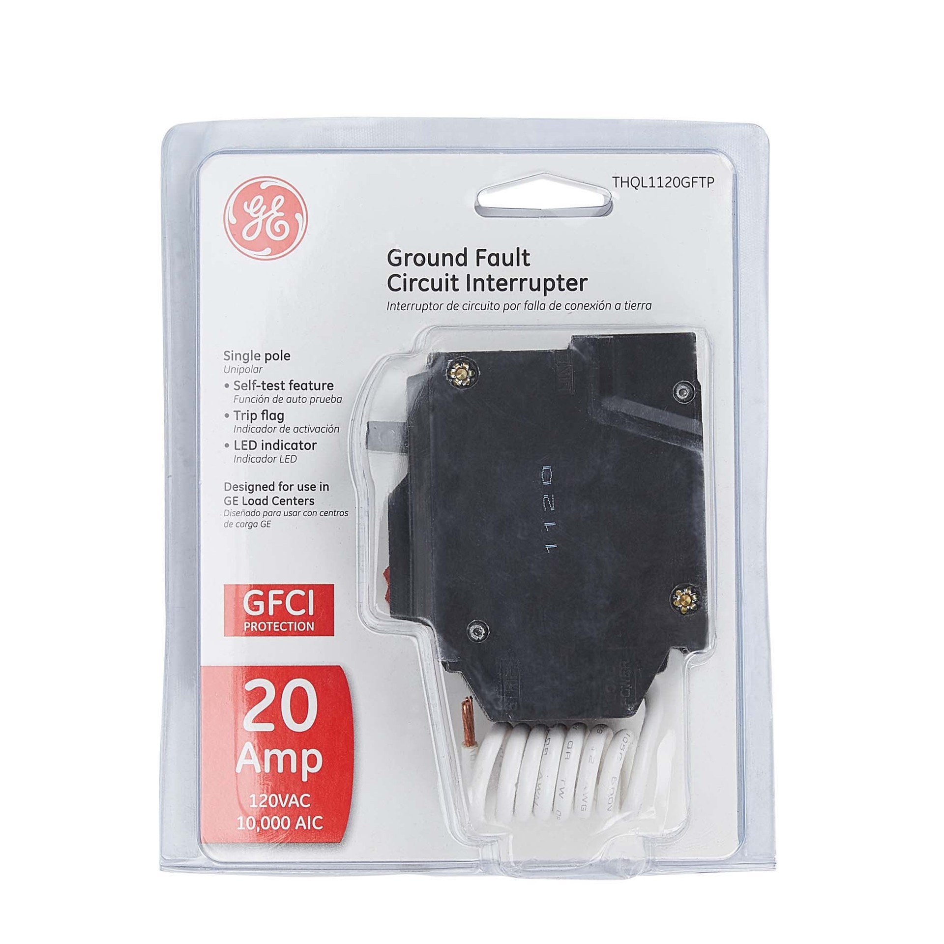 slide 2 of 6, GE 20-amp 1 -Pole GFCI Circuit Breaker, 1 ct