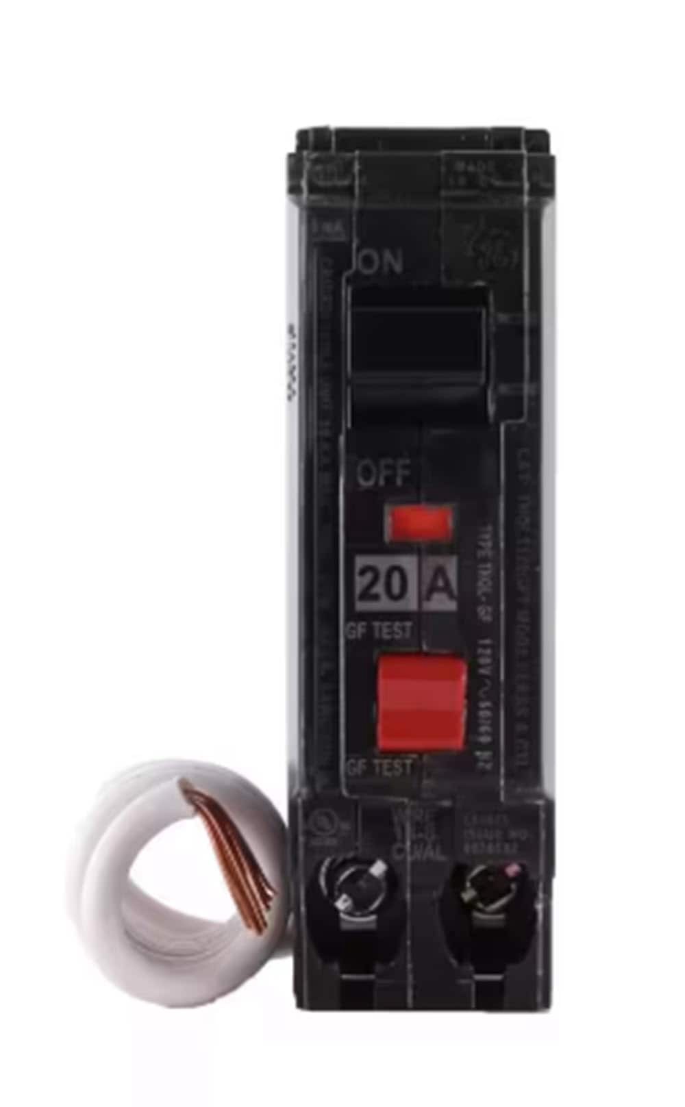 slide 1 of 6, GE 20-amp 1 -Pole GFCI Circuit Breaker, 1 ct