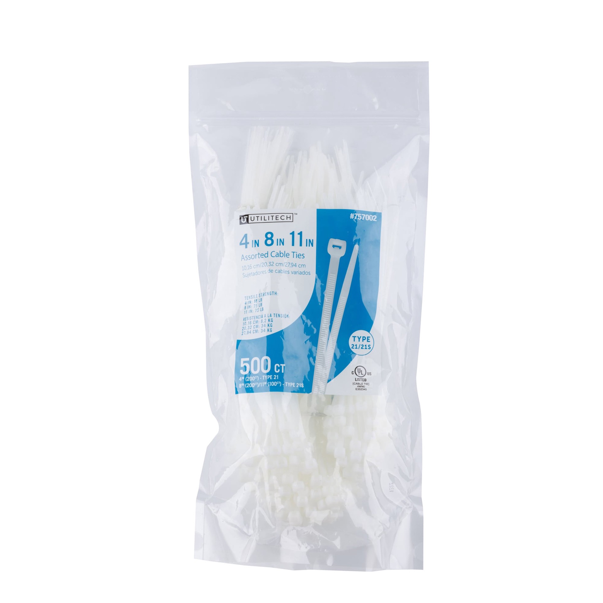 slide 1 of 6, Utilitech 75-lb Tensile Strength Multiple Sizes Nylon Zip ties Off-white 500 -Pack, 1 ct