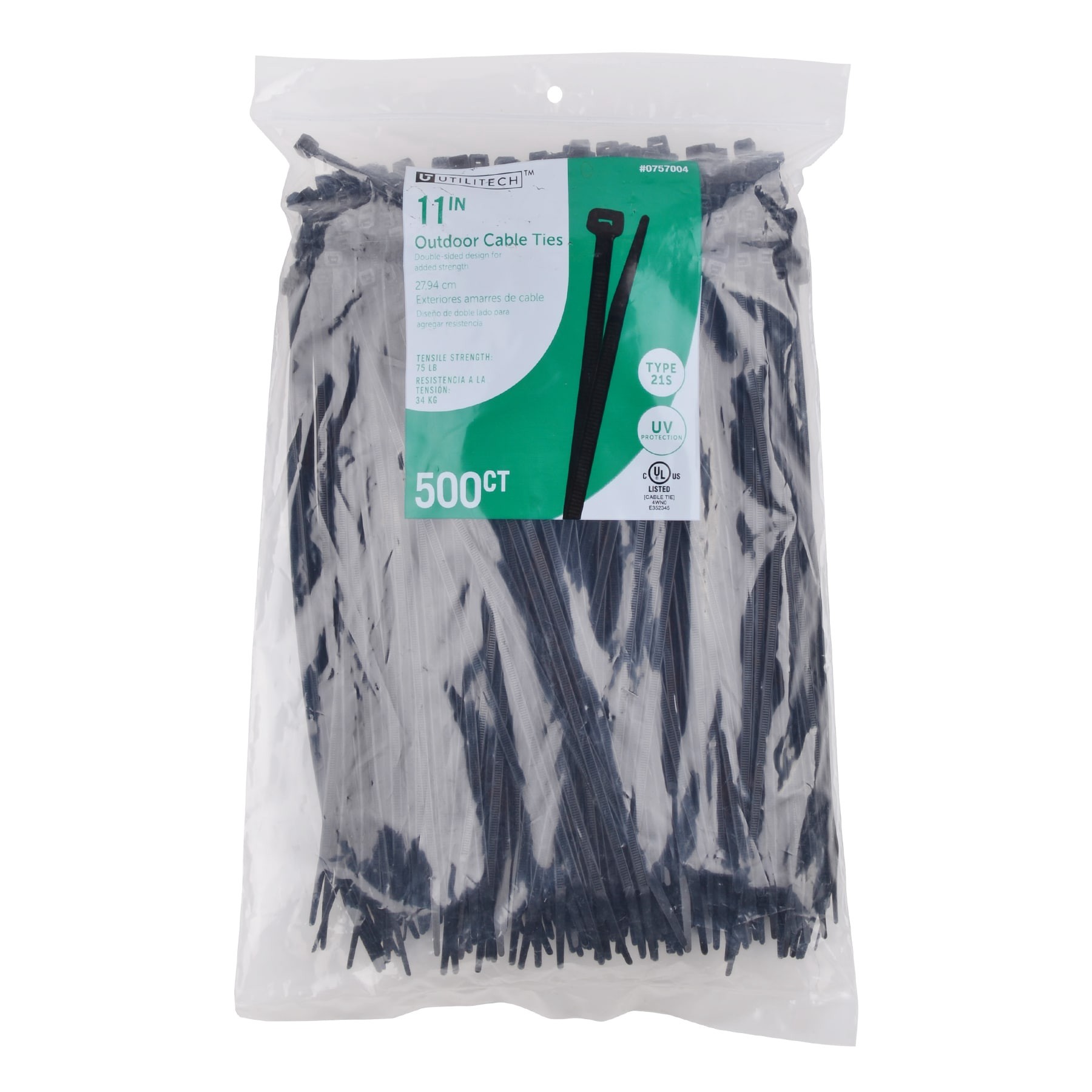 slide 1 of 6, Utilitech 11-in 75.0-lb Tensile Strength Nylon Zip ties Black with UV Protection 500 -Pack, 1 ct