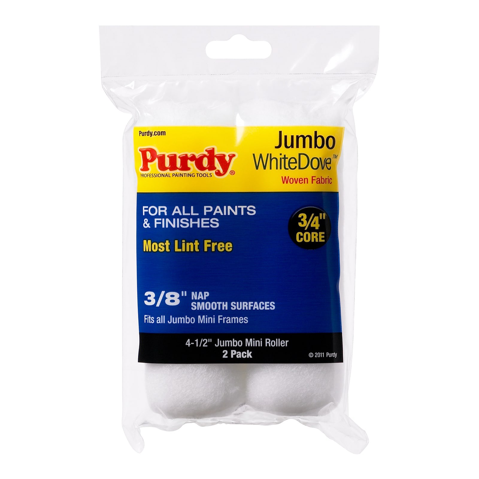 slide 1 of 6, Purdy 2 -Pack 4.5-in x 3/8-in Nap WhiteDove Mini Woven Paint Roller Cover, 1 ct