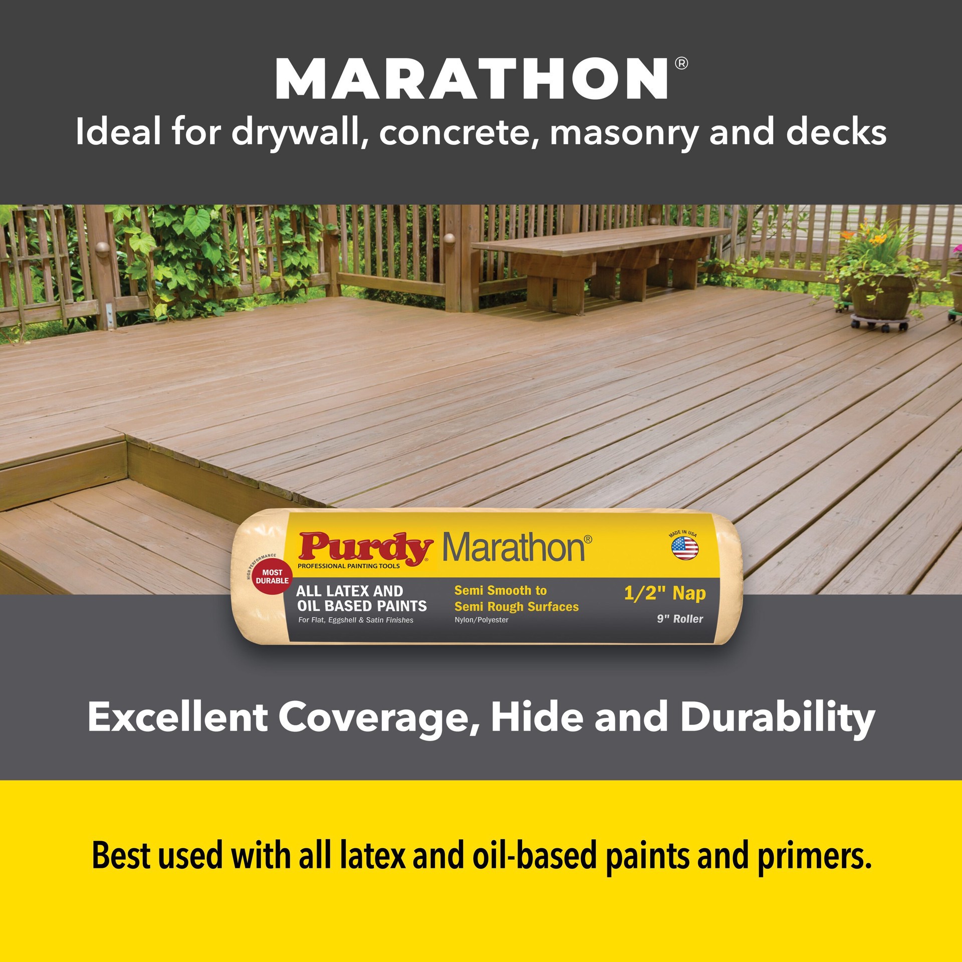 slide 3 of 6, Purdy 3 -Pack 9.0-in x 1/2-in Nap Marathon Standard Knit Paint Roller Cover, 1 ct