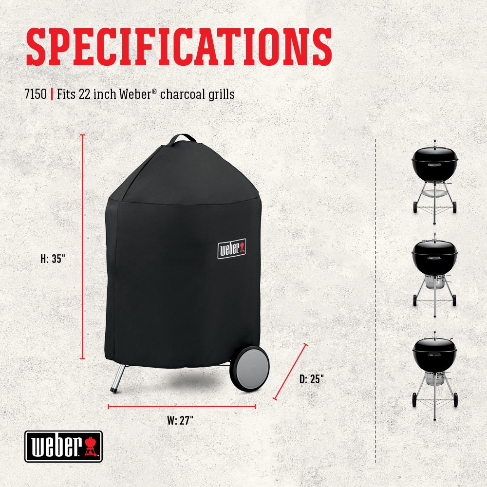 slide 3 of 5, Weber 25-in W x 35-in H Black Charcoal Grill Cover, 1 ct
