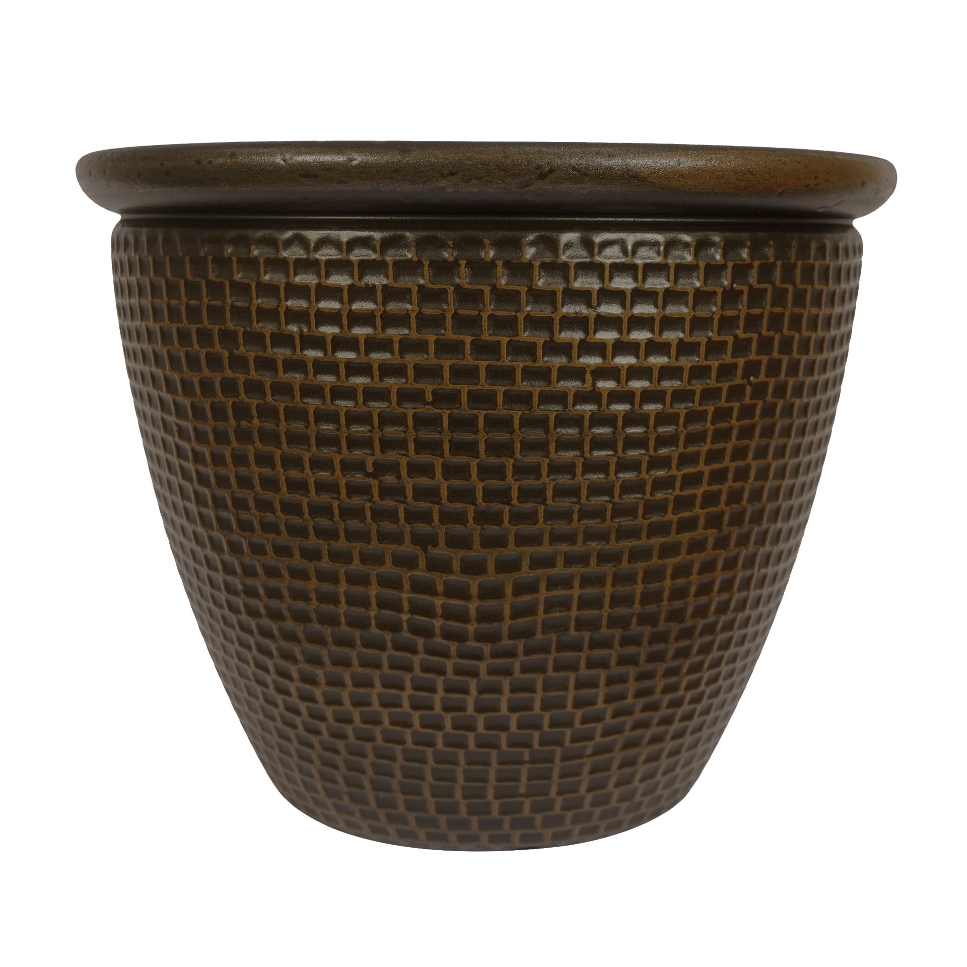 slide 5 of 6, allen + roth Round 15.04-in W x 15.04-in L Bronze Resin Indoor/Outdoor Planter, 1 ct
