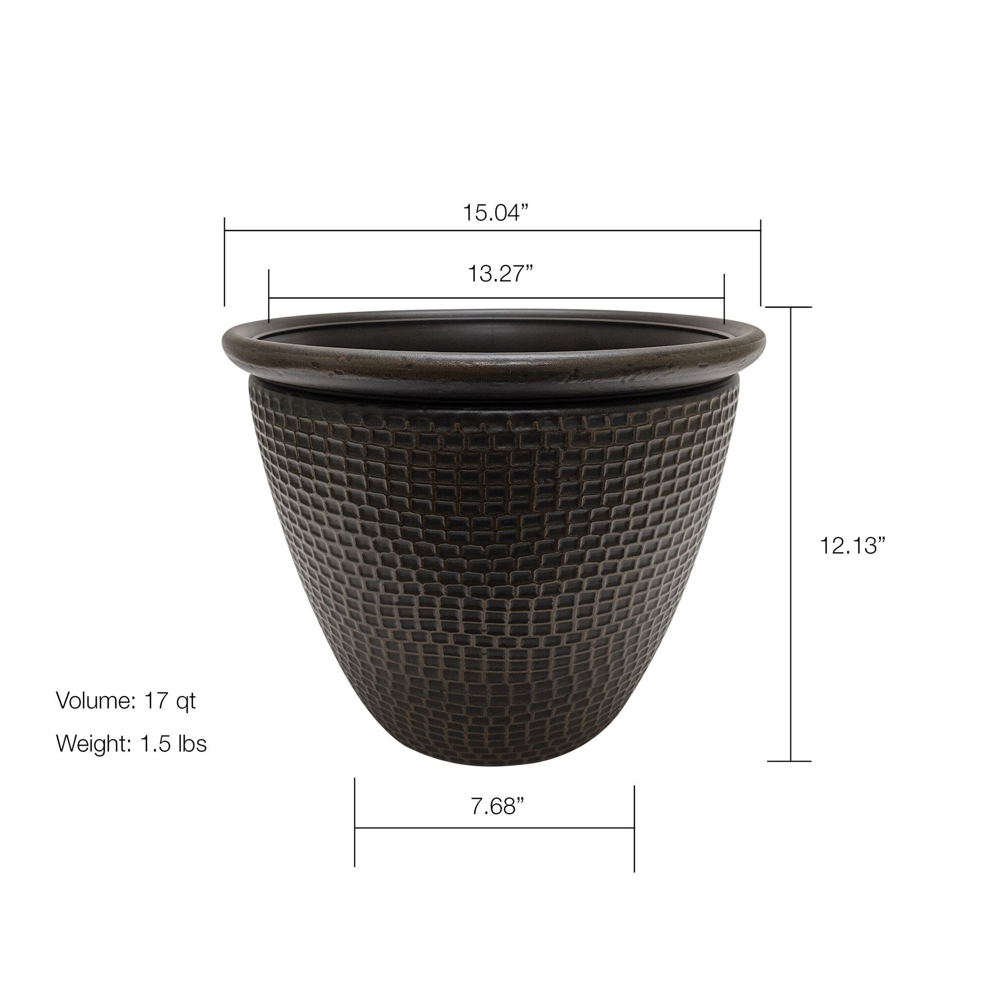 slide 6 of 6, allen + roth Round 15.04-in W x 15.04-in L Bronze Resin Indoor/Outdoor Planter, 1 ct