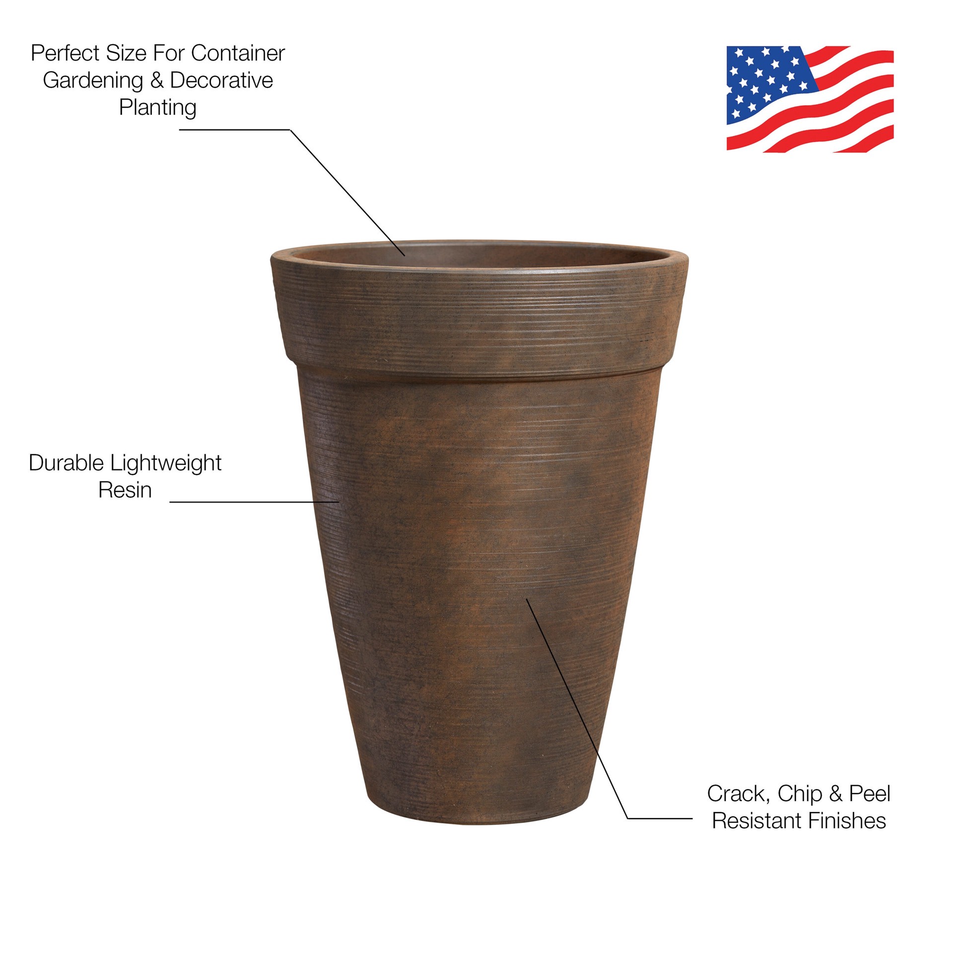 slide 6 of 6, allen + roth Round 15.79-in W x 15.79-in L Brown Resin Indoor/Outdoor Planter, 1 ct