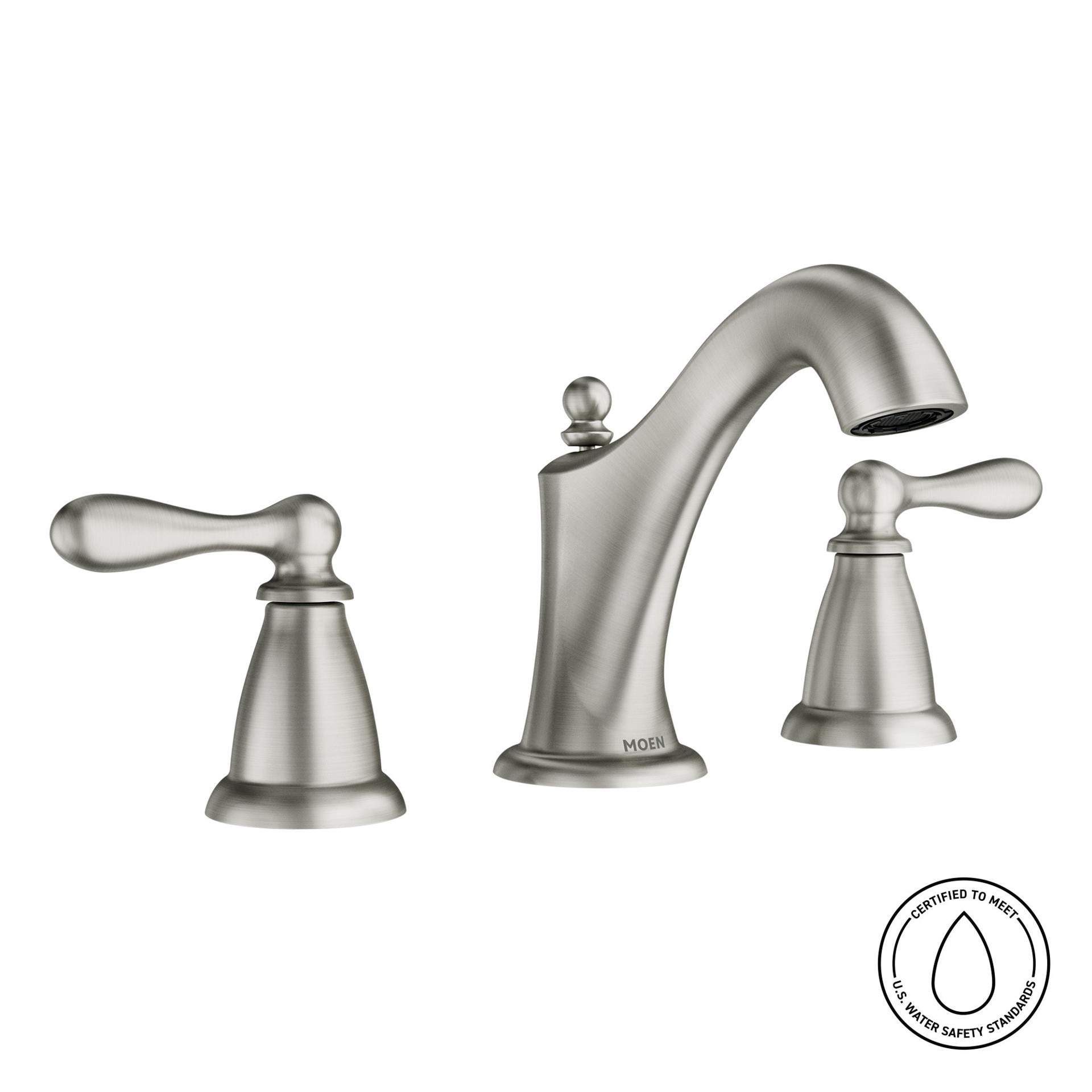 slide 4 of 6, Moen Caldwell Spot Resist Brushed Nickel Widespread 2-handle WaterSense Mid-arc Commercial/Residential Handle Bathroom Sink Faucet with Drain, 1 ct