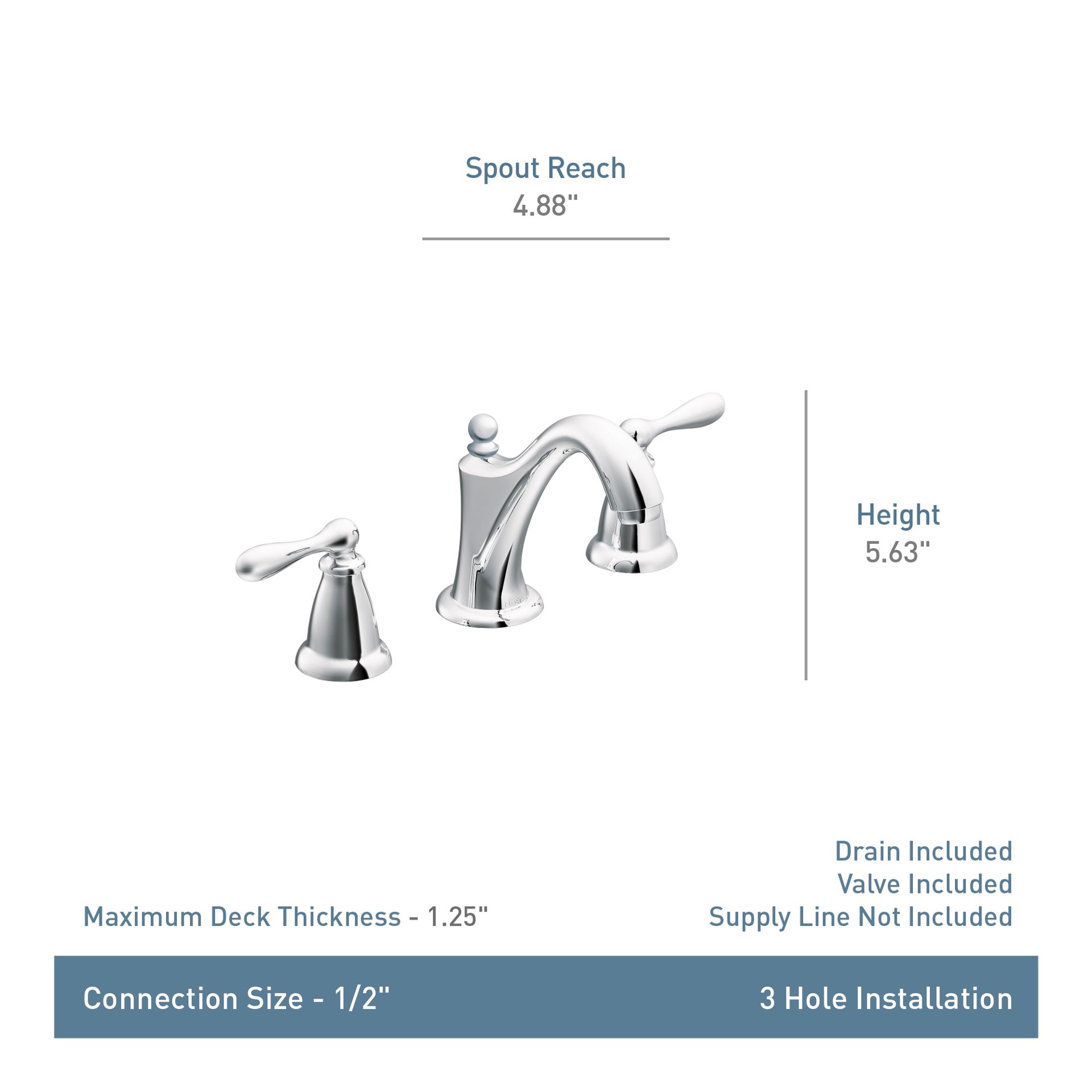 slide 6 of 6, Moen Caldwell Spot Resist Brushed Nickel Widespread 2-handle WaterSense Mid-arc Commercial/Residential Handle Bathroom Sink Faucet with Drain, 1 ct