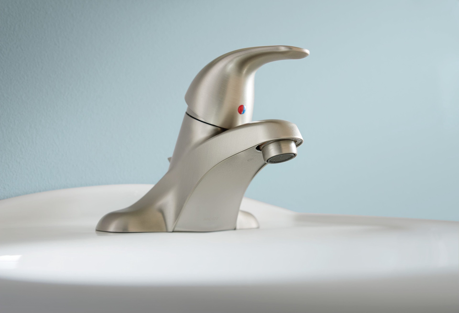 slide 2 of 6, Moen Adler Spot Resist Brushed Nickel 4-in centerset 1-handle WaterSense Low-arc Commercial/Residential Handle Bathroom Sink Faucet with Drain, 1 ct