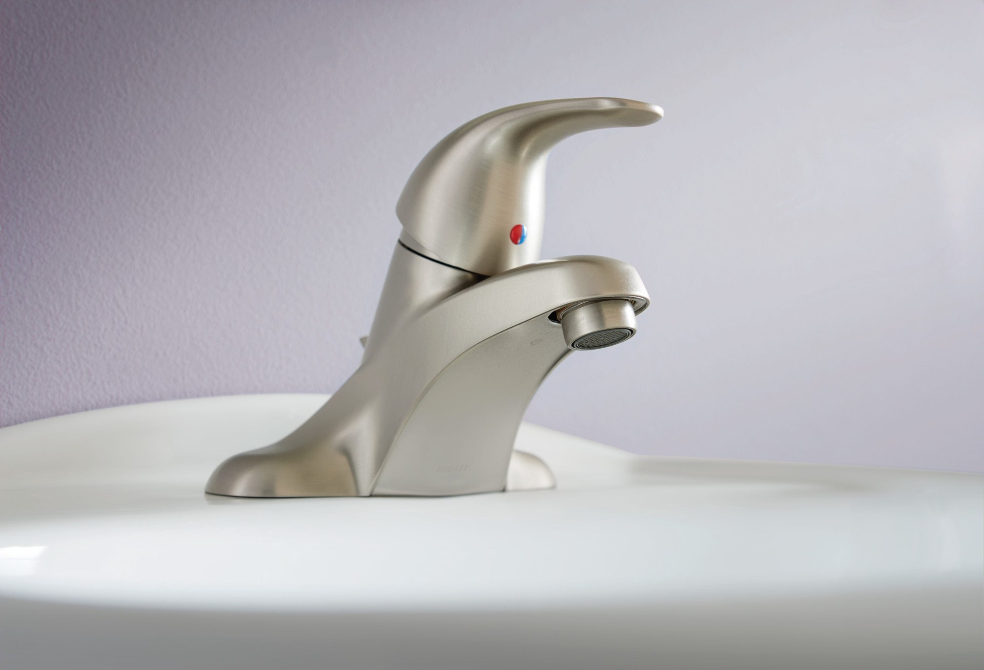 slide 3 of 6, Moen Adler Spot Resist Brushed Nickel 4-in centerset 1-handle WaterSense Low-arc Commercial/Residential Handle Bathroom Sink Faucet with Drain, 1 ct