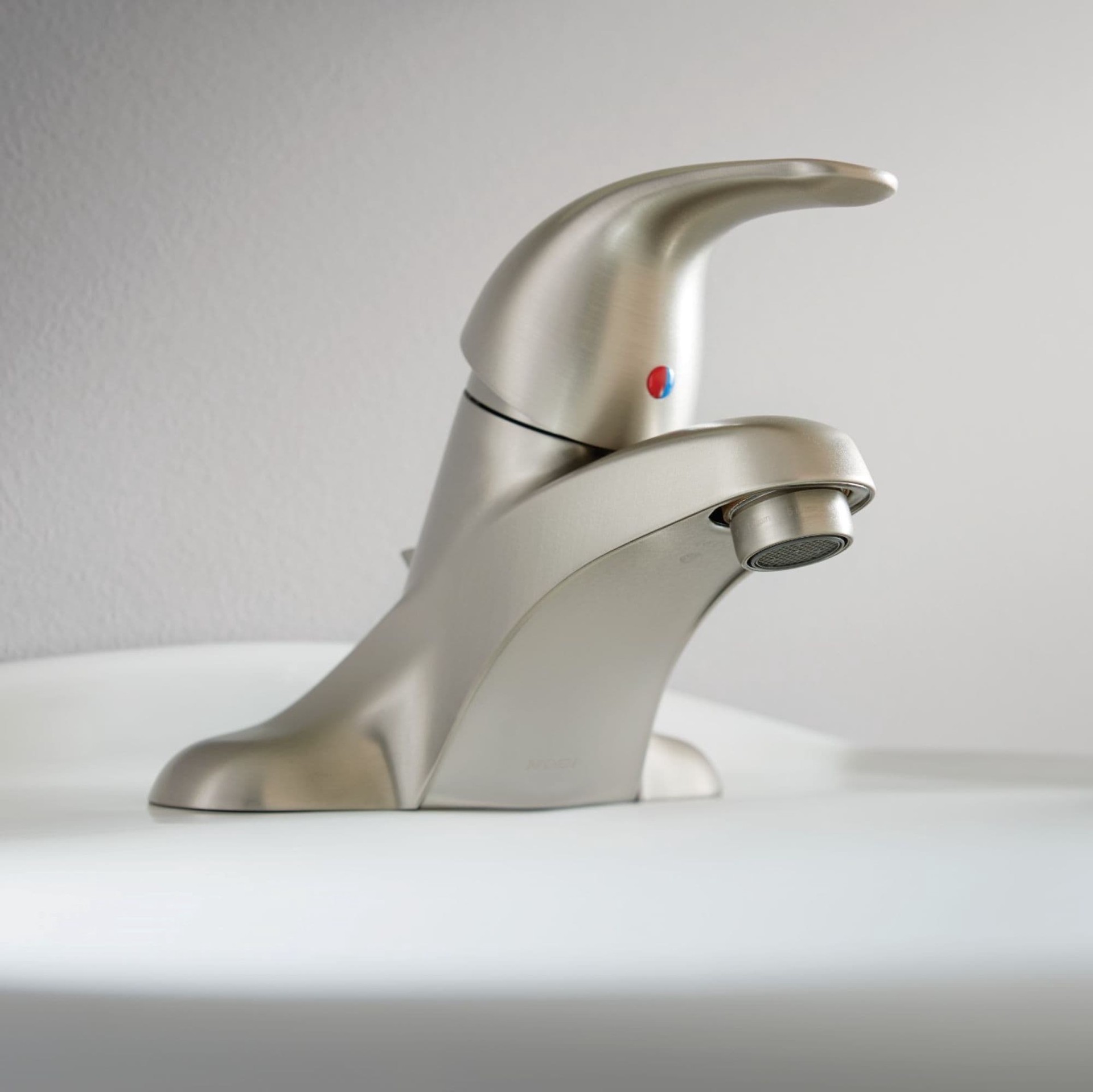 slide 1 of 6, Moen Adler Spot Resist Brushed Nickel 4-in centerset 1-handle WaterSense Low-arc Commercial/Residential Handle Bathroom Sink Faucet with Drain, 1 ct