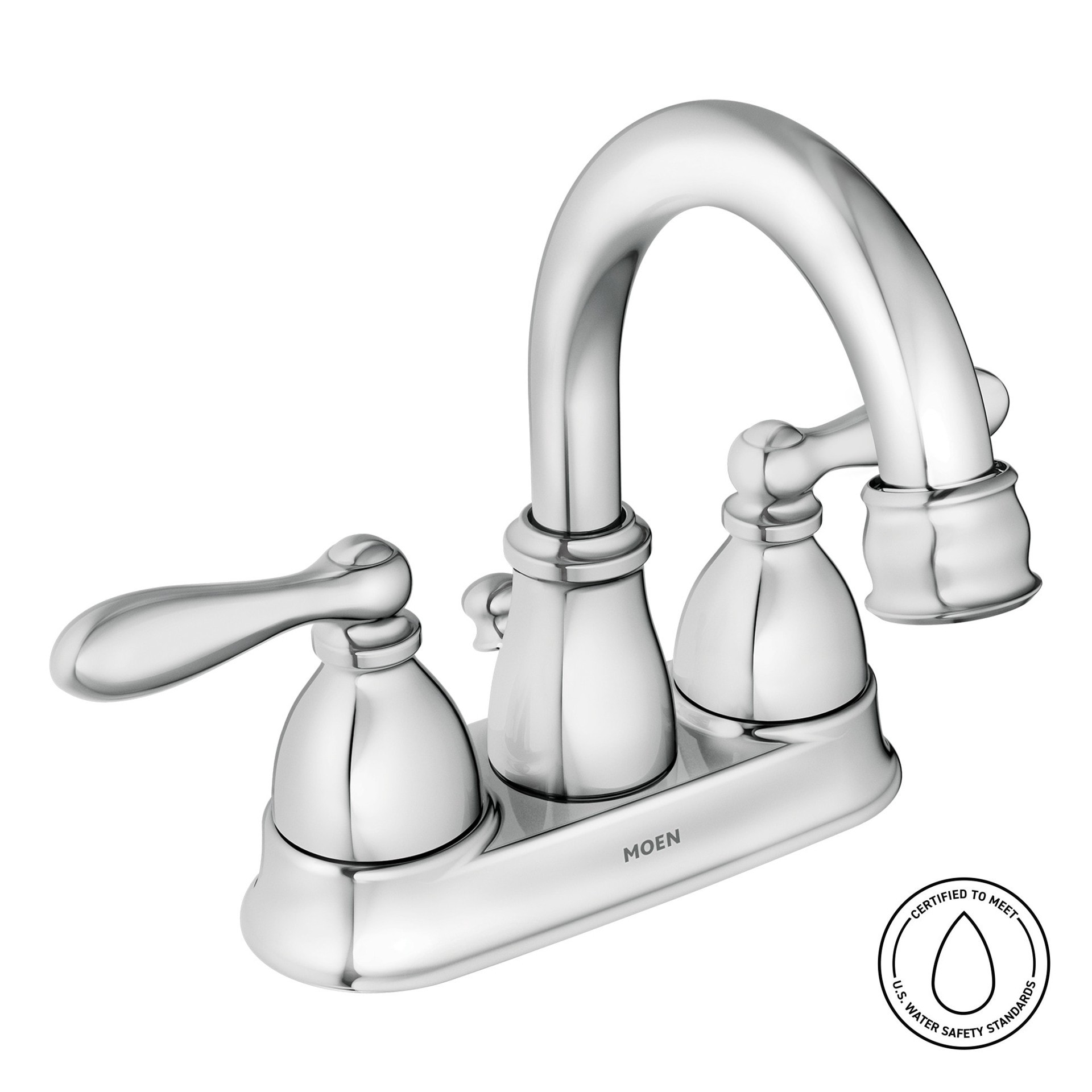 slide 2 of 6, Moen Caldwell Chrome 4-in centerset 2-handle WaterSense High-arc Commercial/Residential Handle Bathroom Sink Faucet with Drain, 1 ct