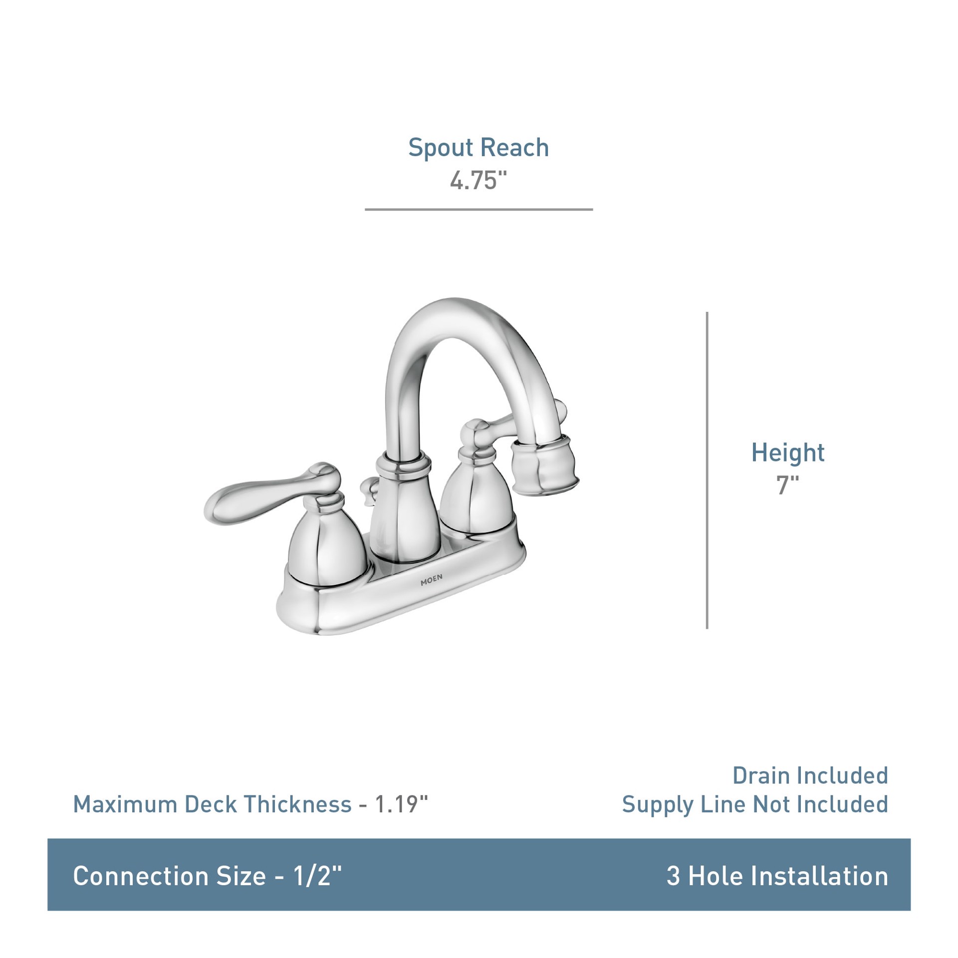slide 6 of 6, Moen Caldwell Chrome 4-in centerset 2-handle WaterSense High-arc Commercial/Residential Handle Bathroom Sink Faucet with Drain, 1 ct