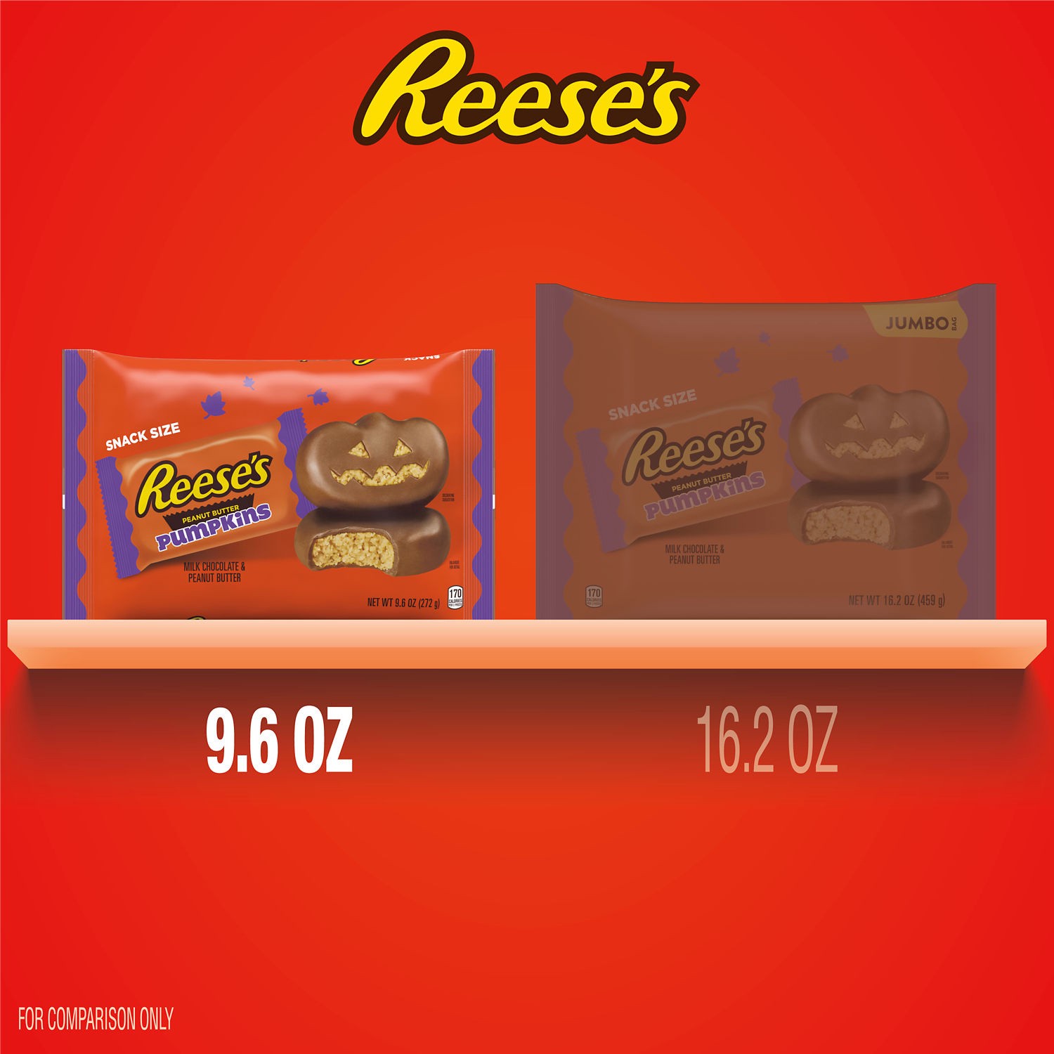 slide 3 of 8, Reese's Milk Chocolate Snack Size Peanut Butter Pumpkins, Halloween Candy Bag, 9.6 oz, 9.6 oz