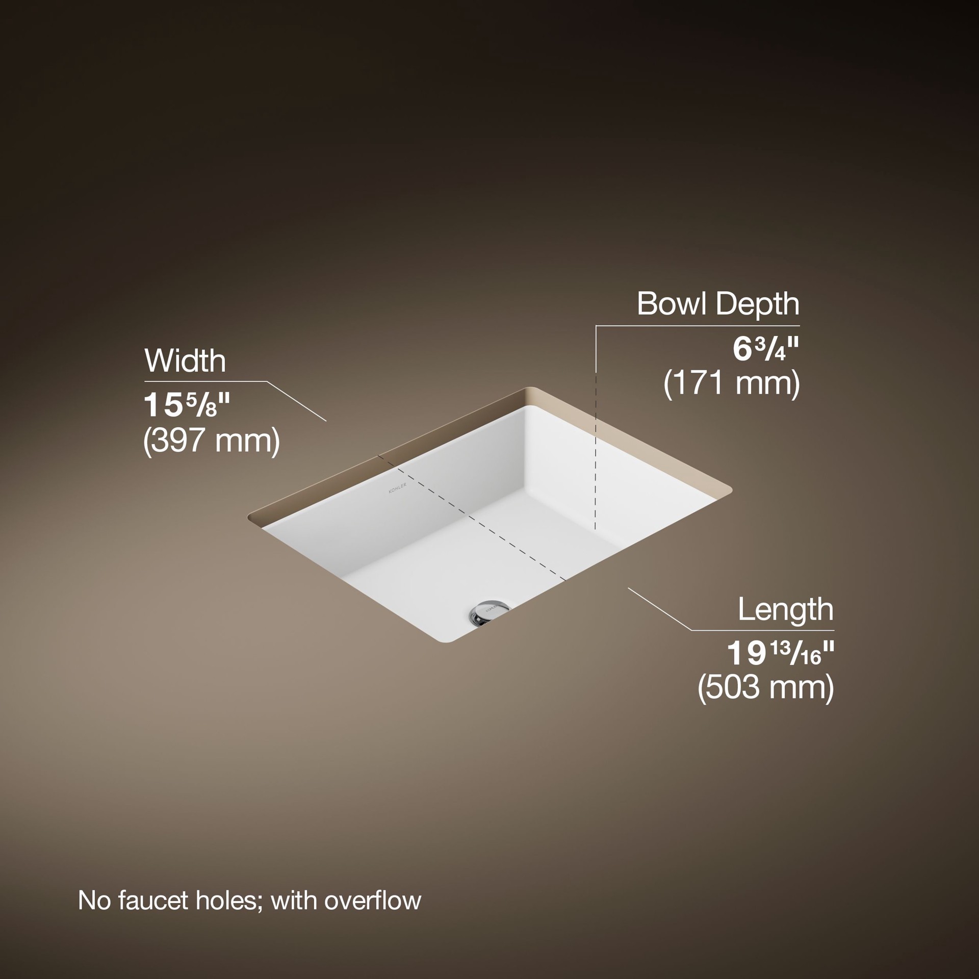 slide 3 of 6, KOHLER Verticyl Vitreous China 15.63-in Undermount Rectangular Modern White Bathroom Sink, 1 ct