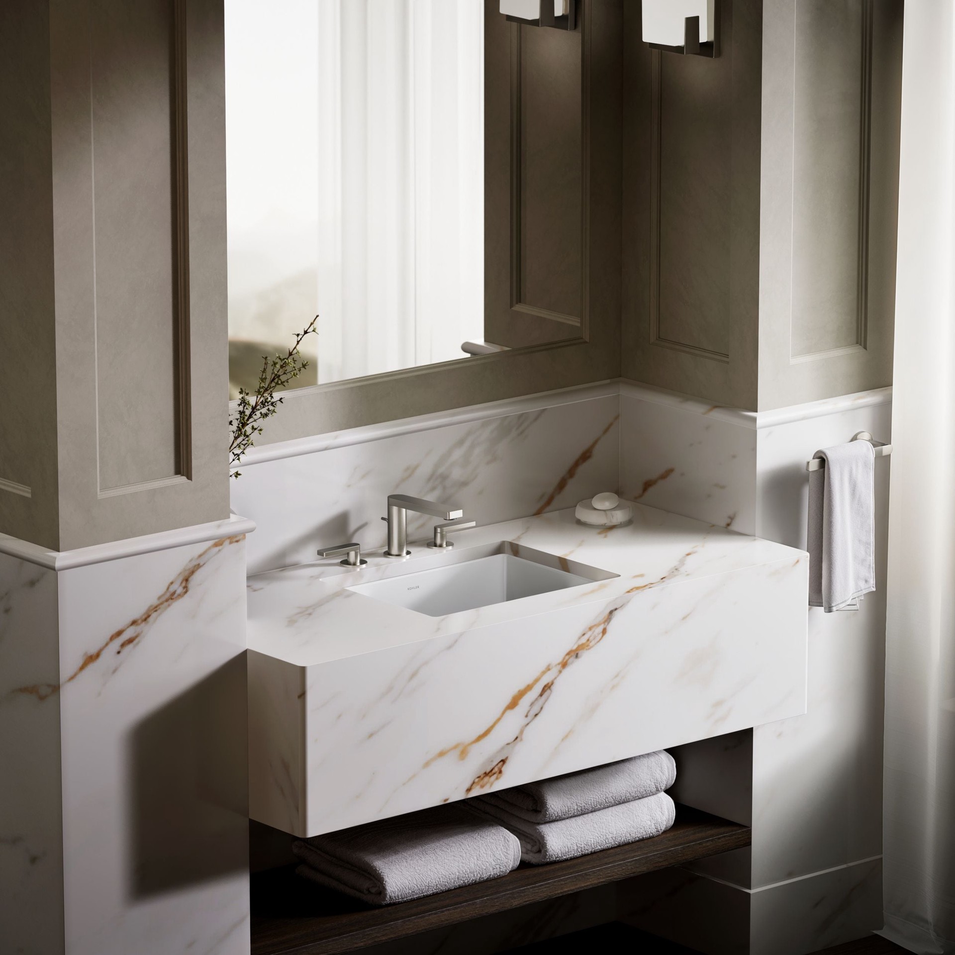 slide 4 of 6, KOHLER Verticyl Vitreous China 15.63-in Undermount Rectangular Modern White Bathroom Sink, 1 ct