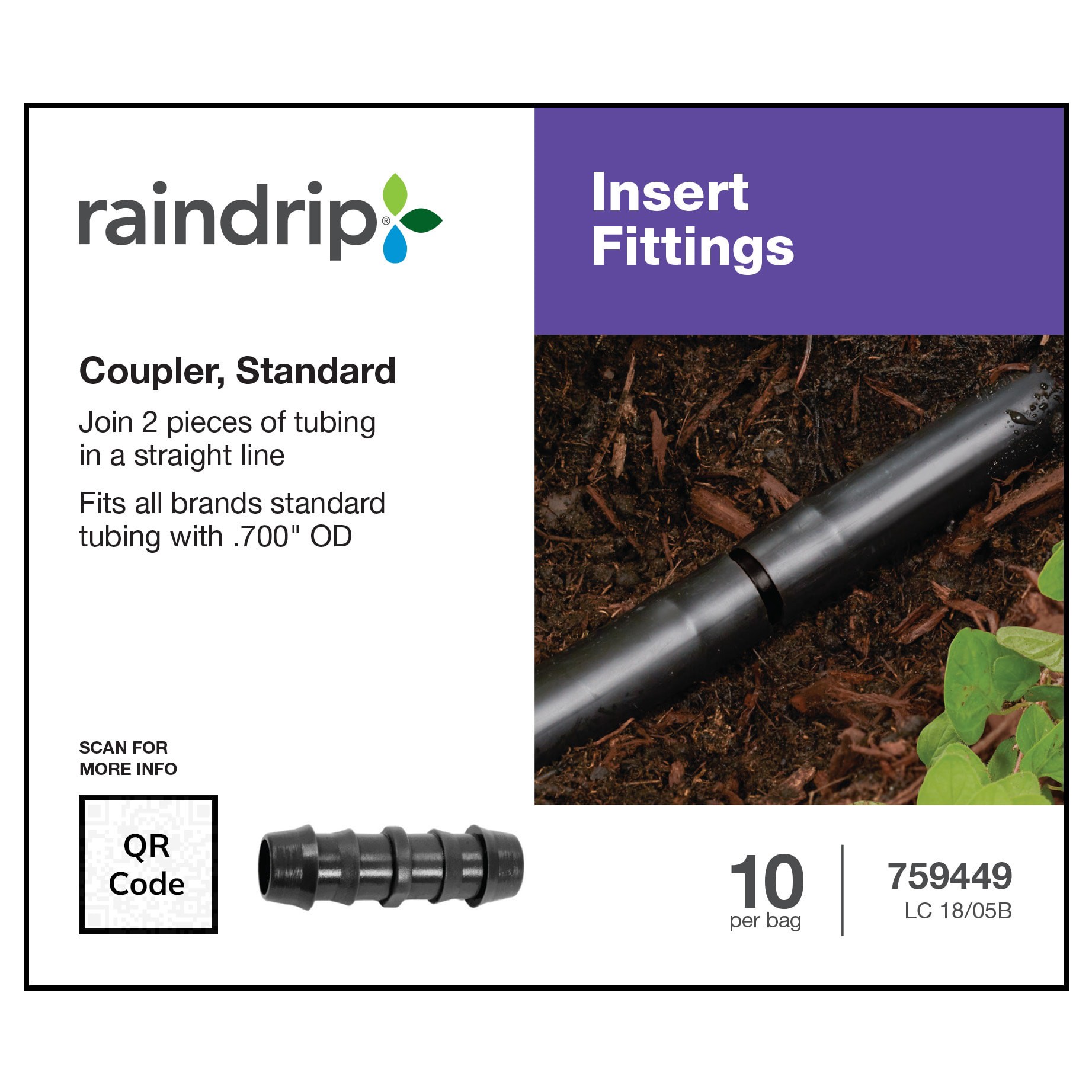 slide 6 of 6, Raindrip 5/8-in Acetal Barbed Drip Irrigation Coupling 5 -Pack, 1 ct