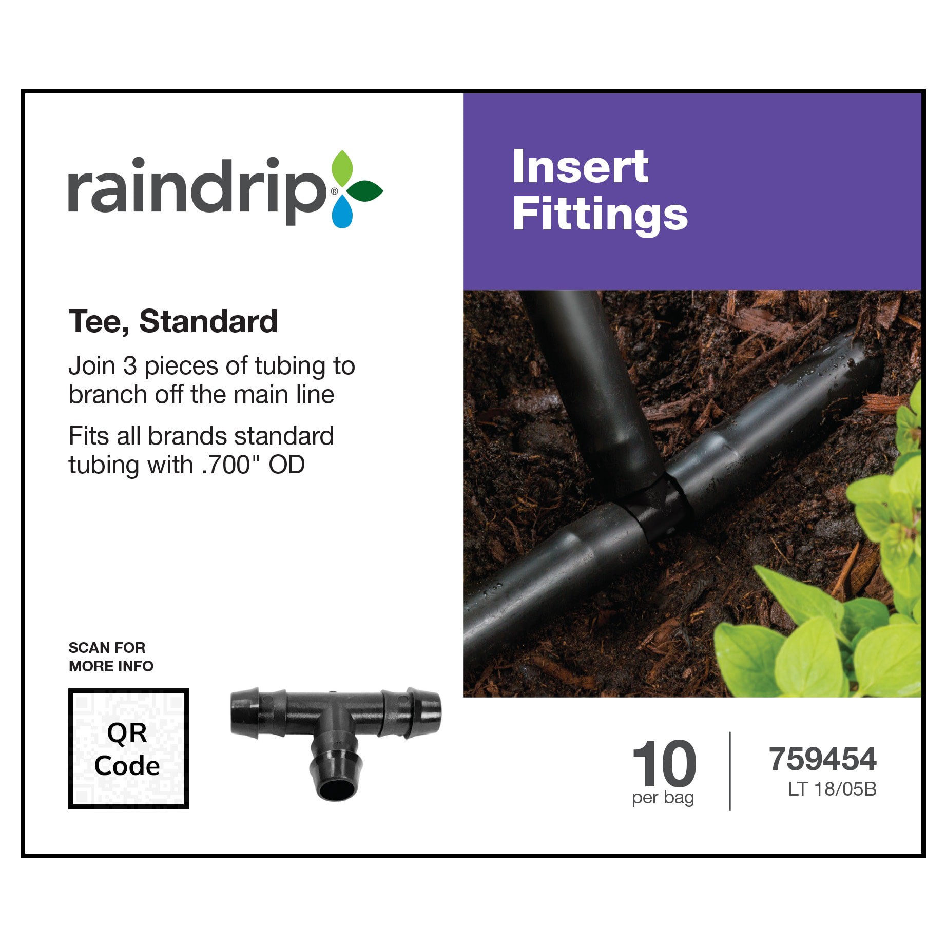 slide 2 of 4, Raindrip 5/8-in Acetal Barbed Drip Irrigation Tee 5 -Pack, 1 ct