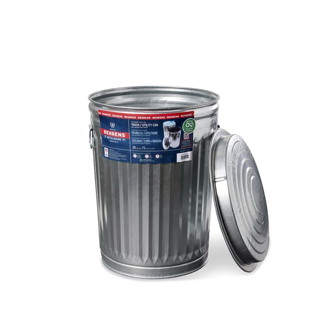 slide 4 of 6, Behrens 20 Gallon Galvanized Steel Indoor/Outdoor Kitchen Detached Lid Trash Can, 1 ct