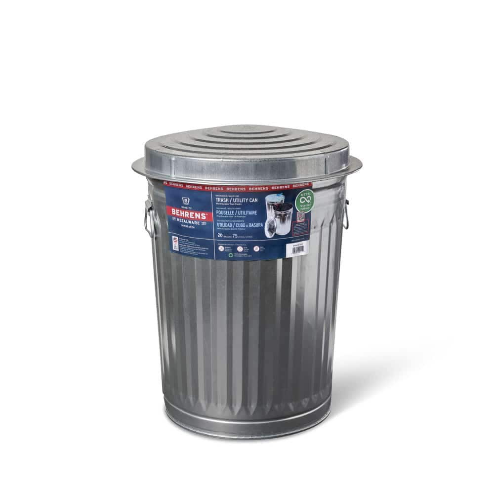 slide 1 of 6, Behrens 20 Gallon Galvanized Steel Indoor/Outdoor Kitchen Detached Lid Trash Can, 1 ct