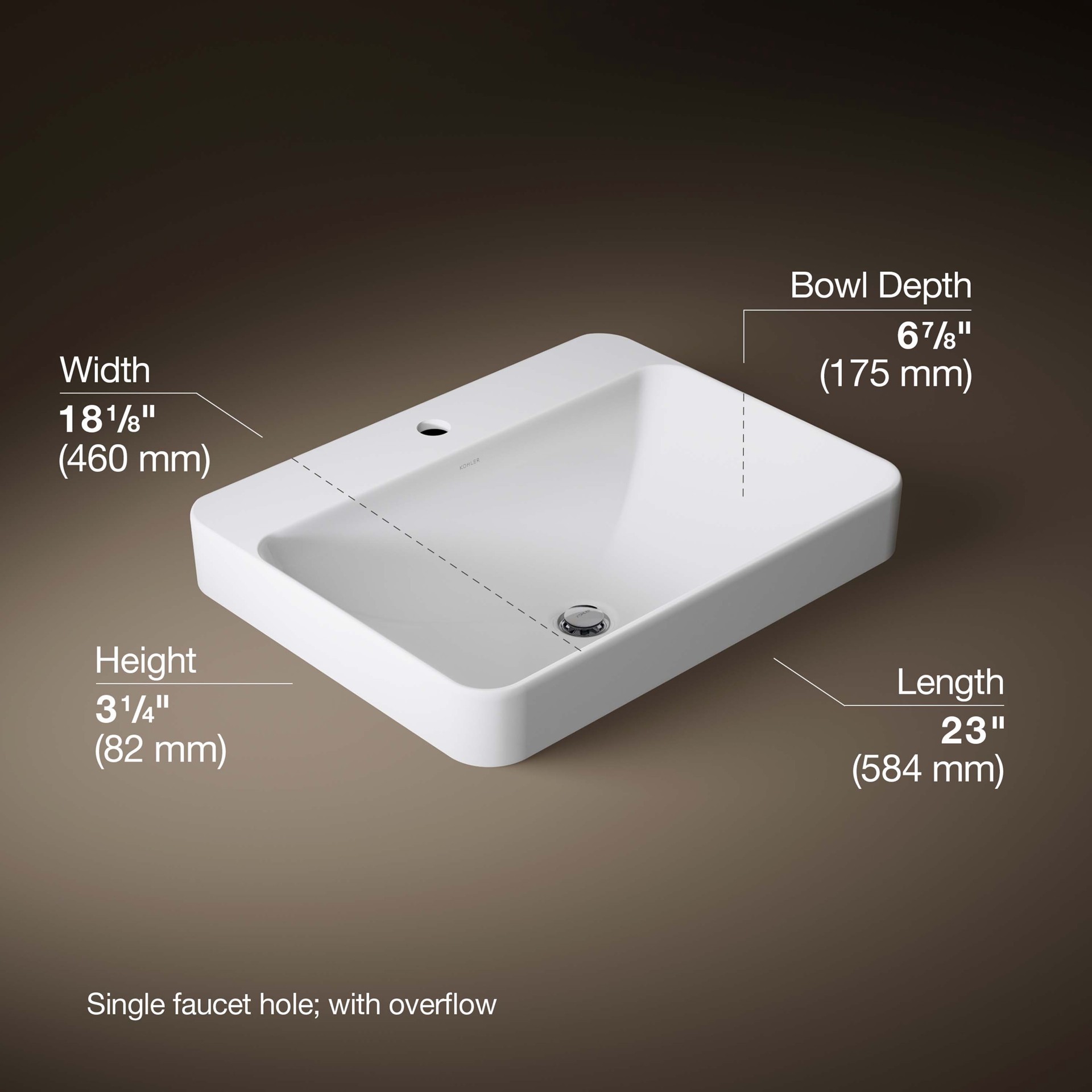 slide 5 of 6, KOHLER Vox Vitreous China 18.125-in Vessel Rectangular Modern White Bathroom Sink, 1 ct