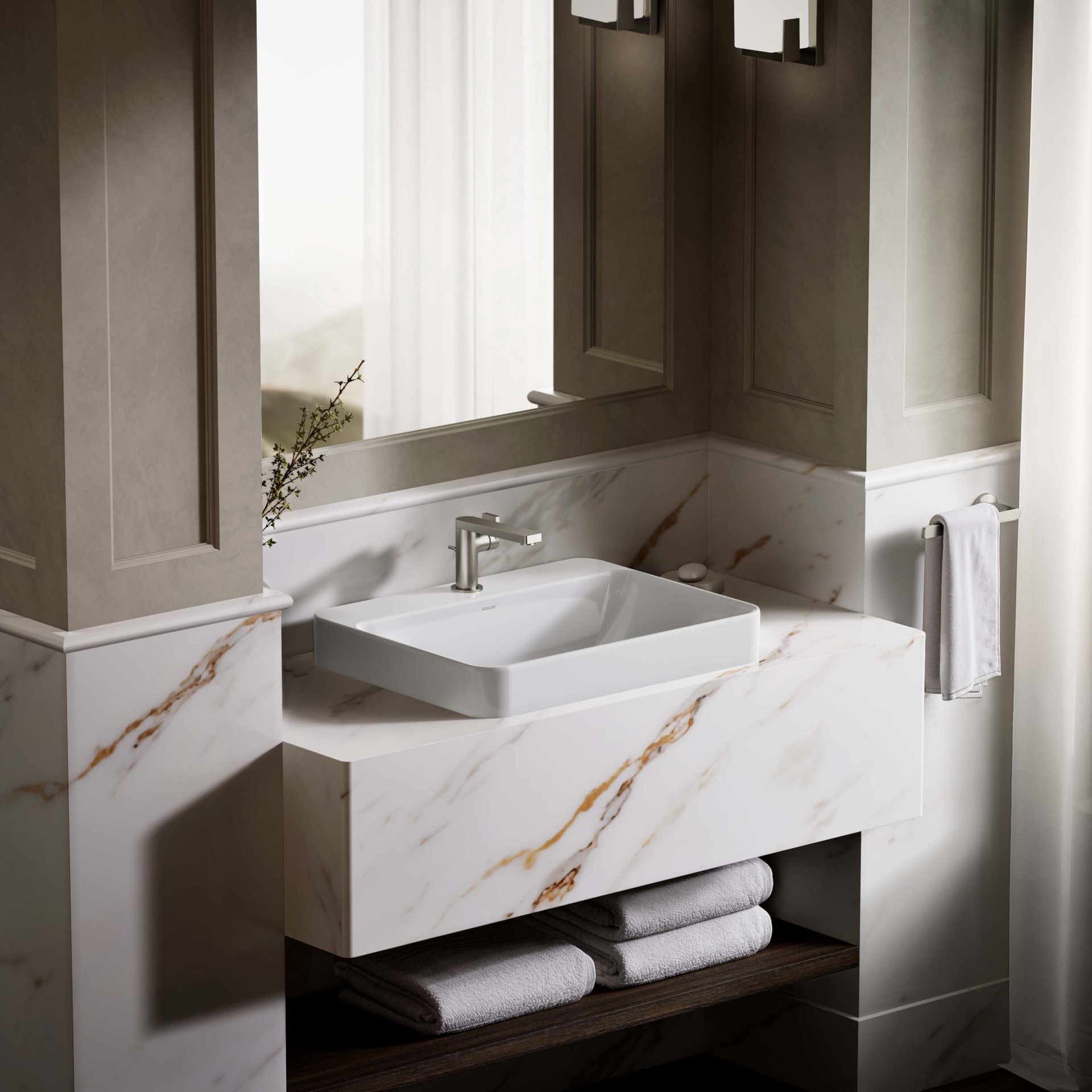 slide 6 of 6, KOHLER Vox Vitreous China 18.125-in Vessel Rectangular Modern White Bathroom Sink, 1 ct